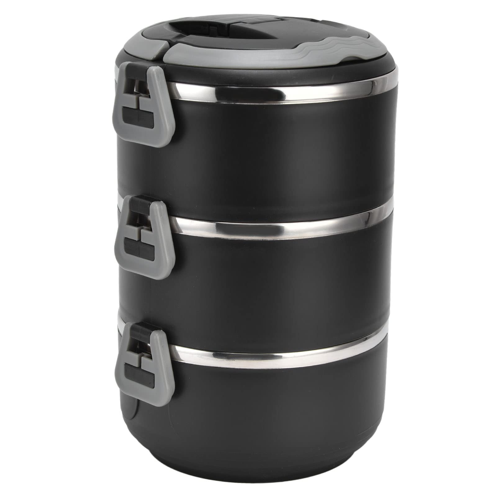Stackable 3-Layer Adult Bento Lunch Box with Portable Handle - Perfect for School, Office, Picnic & Camping (Black)