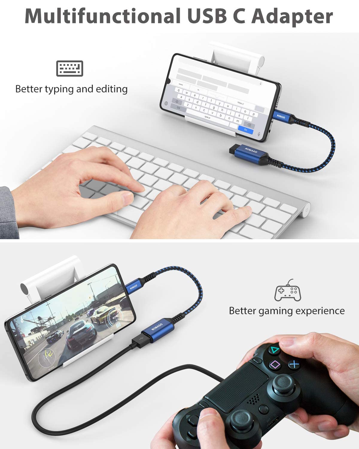 NIMASO USB C to USB 3.0 Adapter [2 Pack] - USB Type C to USB A Converter, Thunderbolt 3 OTG Cable Compatible with iPhone 15/Pro/Plus/Max, MacBook, iPad, Galaxy, Google Pixel - Perfect for Data Transfer & Charging