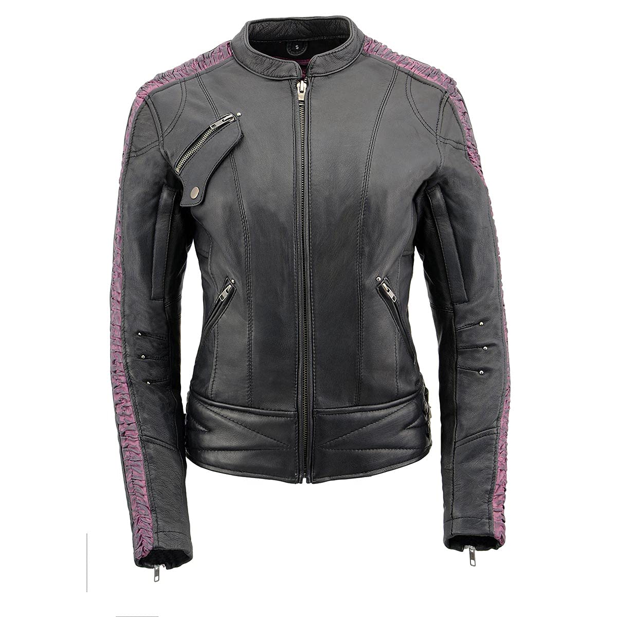 Milwaukee Leather MLL2571 Women's Black Crinkled Arm Lightweight Racer Jacket - Stylish Motorcycle Riding Gear for Women, Perfect for Biking & Outdoor Adventures