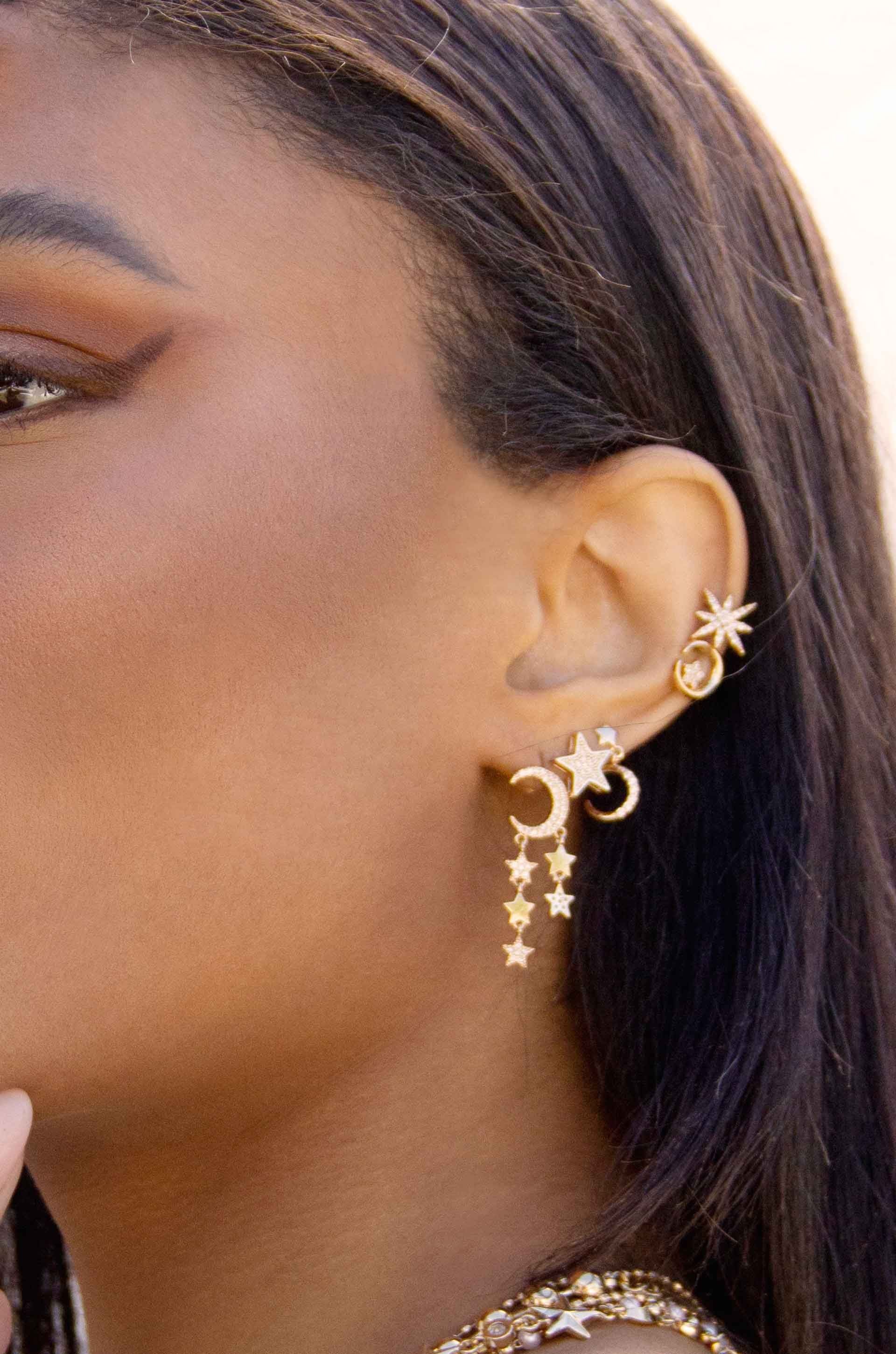 Lunar Shower Crystal Dangle Earrings - Elegant Moonstone Drop Earrings for Women | Perfect for Weddings, Parties & Evening Events