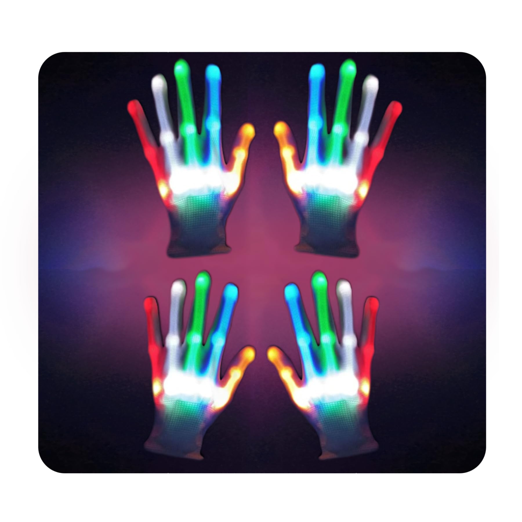 2 Pairs LED Gloves for Kids Age 4-7 - 6 Flashing Light Modes, Cool Light Up Toys for Boys & Girls - Perfect for Halloween, Christmas Parties, Birthday Gifts & Stocking Stuffers - Fun Glow Accessories for Dance Parties, Raves, Nighttime Play & Festive Celebrations
