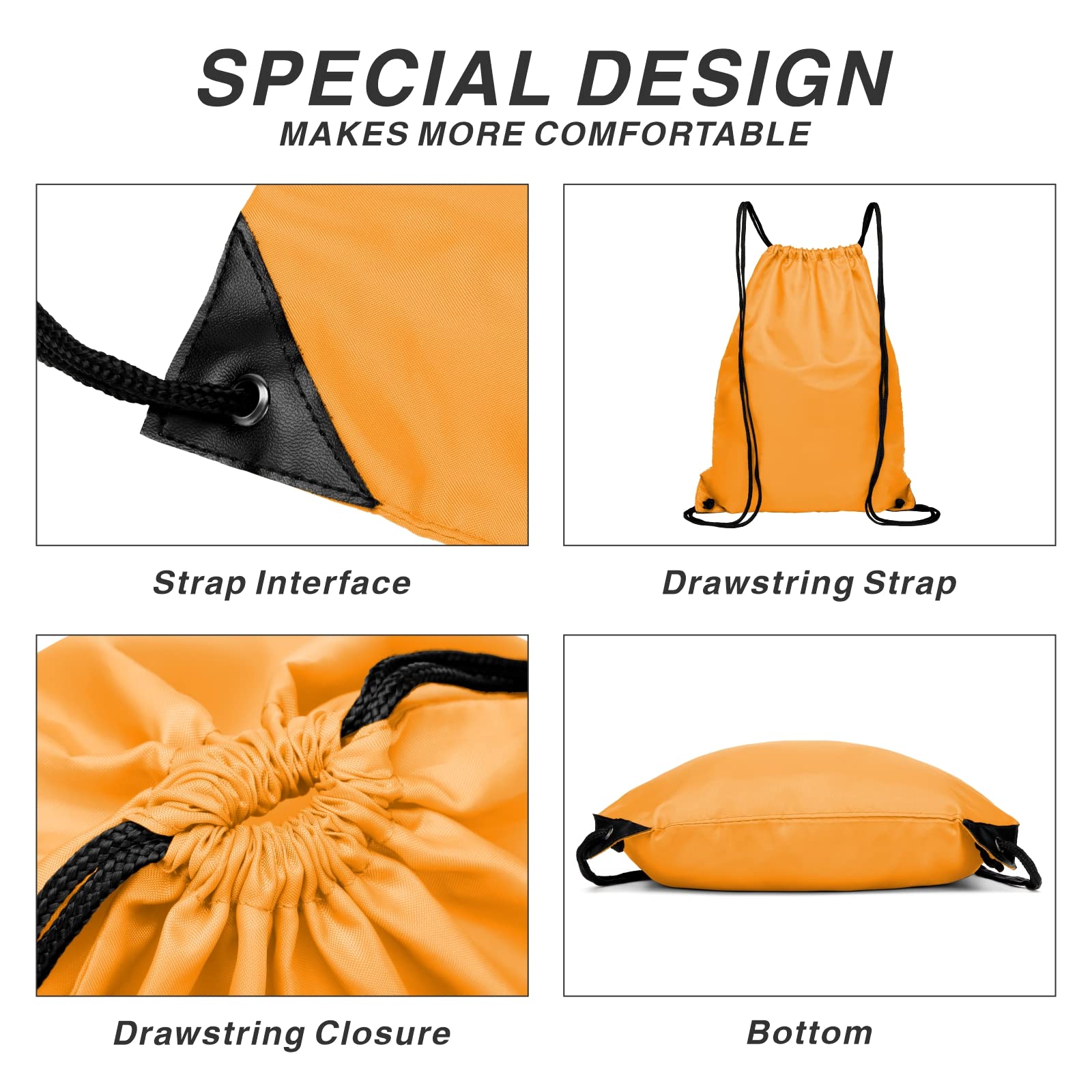 **Foldable 210D Nylon Drawstring Backpack with Zipper Side Pocket - Lightweight Sports Gym Sack for Men & Women (Orange) - Perfect for Workouts, Travel & Outdoor Activities**