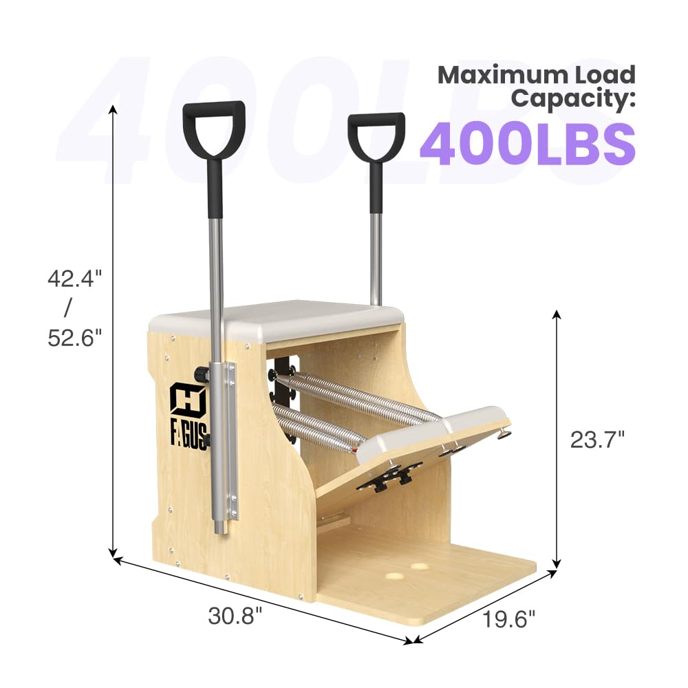 Pilates Chair with Split-Pedal Stability & Handles - Yoga Fitness Trainer & Reformer Machine for Home & Gym Workouts - Perfect for Core Strength Training, Flexibility Exercises, and Full-Body Workouts