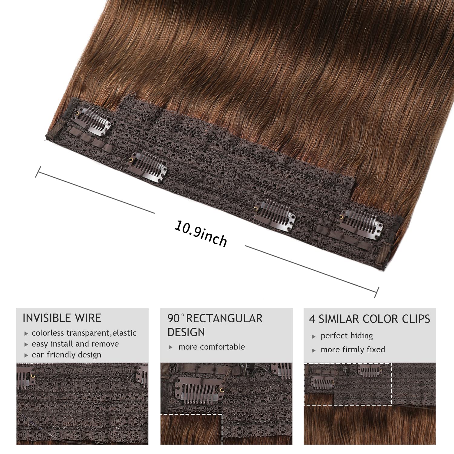 YILITE 20-Inch Wire Hair Extensions - 100% Remy Human Hair, Silky Straight #4 Medium Brown, 110g with Invisible Line | Natural Real Hair Extensions for Daily Wear, Parties & Special Occasions