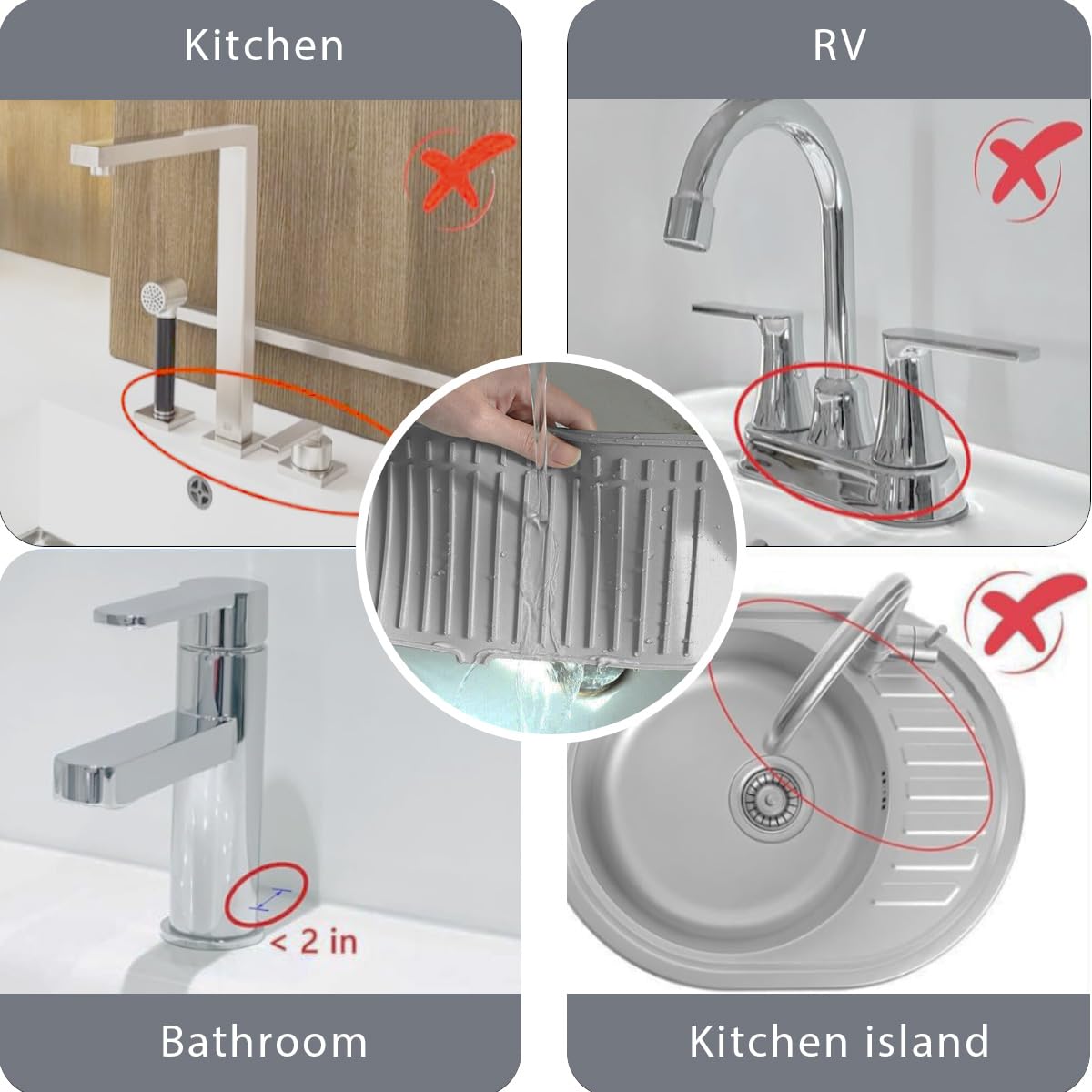 Non-Slip Silicone Faucet Mat for Kitchen Sink - 24