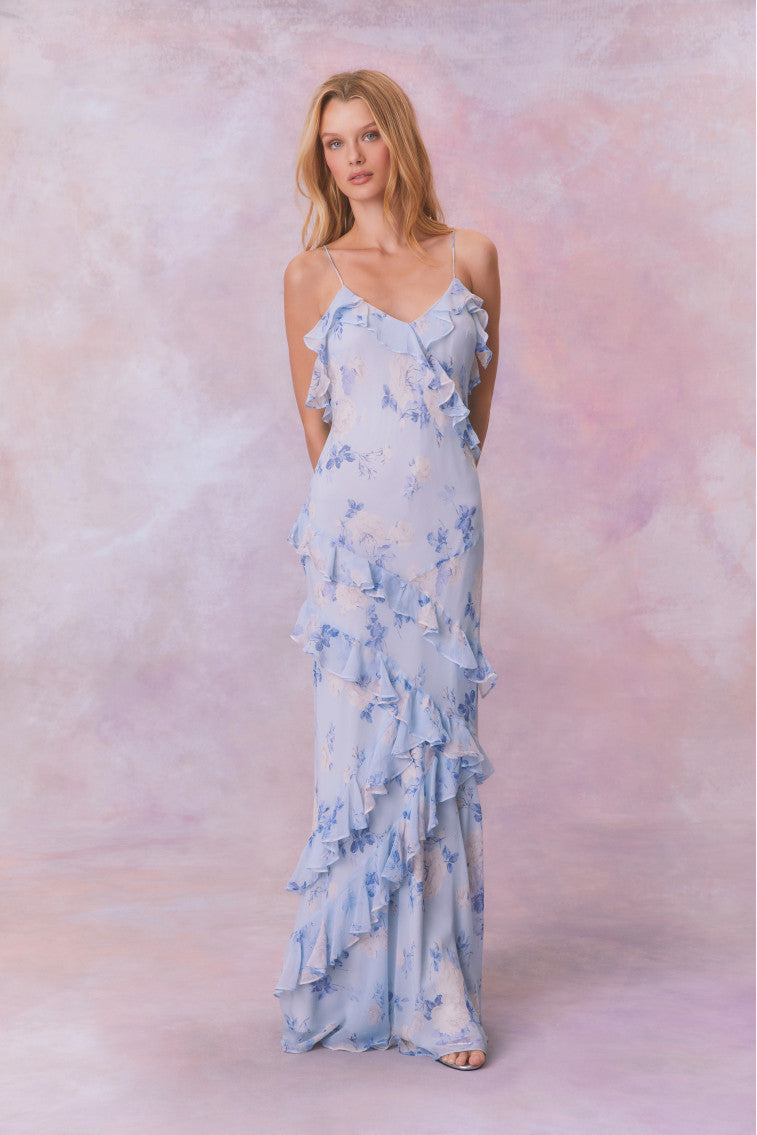 Rialto Floral Print Maxi Dress for Women - Elegant Summer Beach Dress with Fragrance, Perfect for Vacations, Weddings & Outdoor Parties