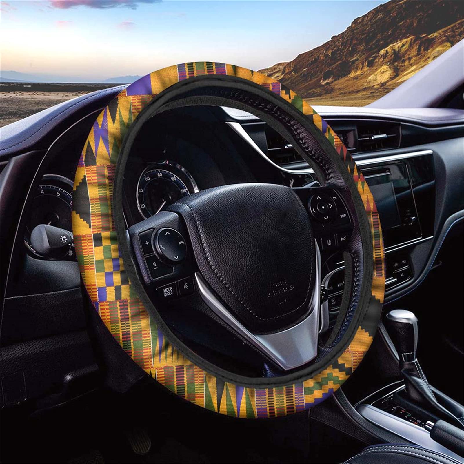 African Tribal Print Polyester Steering Wheel Cover - Breathable Universal 15 Inch Car Wheel Cover for Men & Women - Perfect for SUVs, Sedans, and Daily Commuting