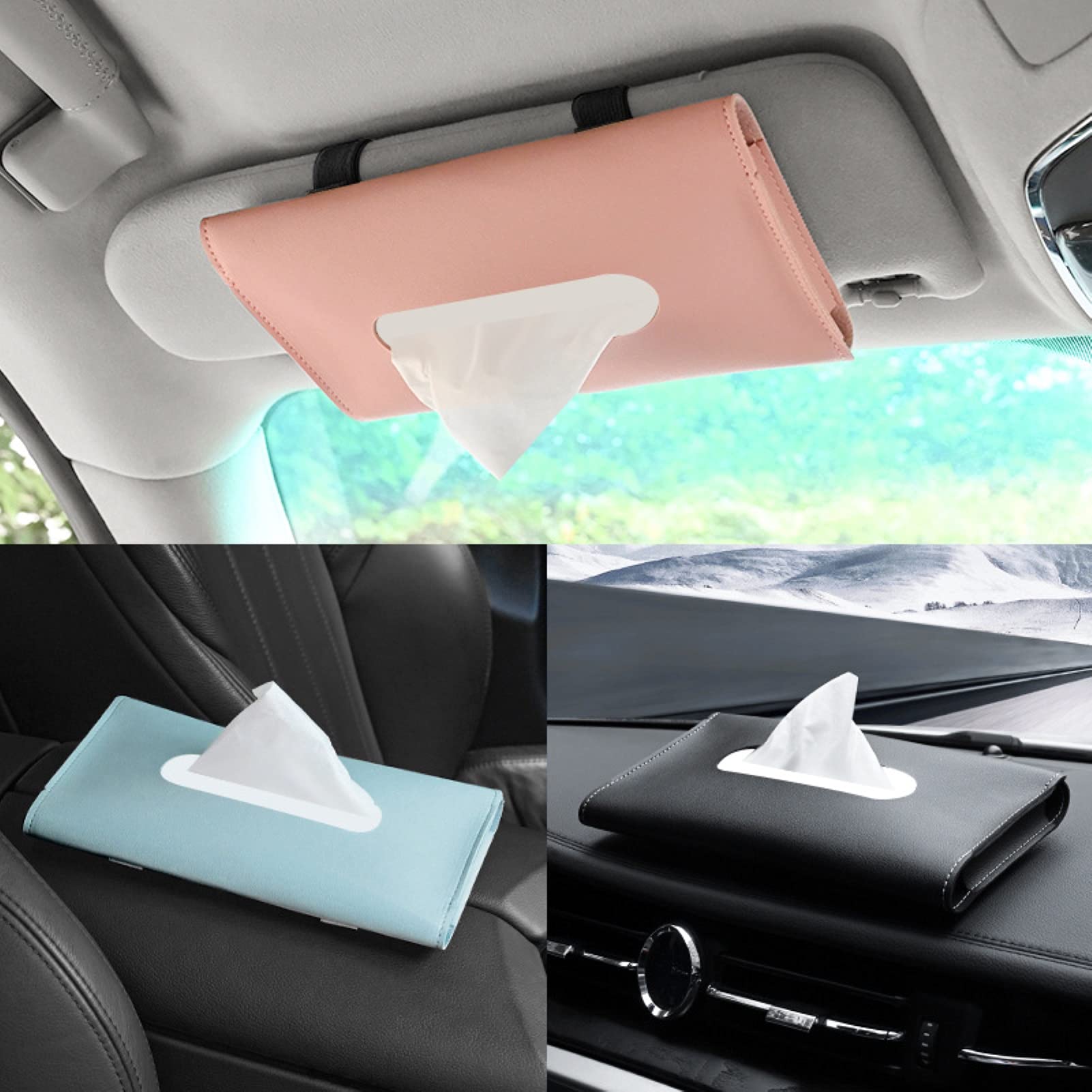 Leather Car Visor Tissue Holder - Sun Visor Napkin Dispenser for Car & Truck Vehicles (Blue) | Convenient Car Accessory for Road Trips, Commuting & Family Travel