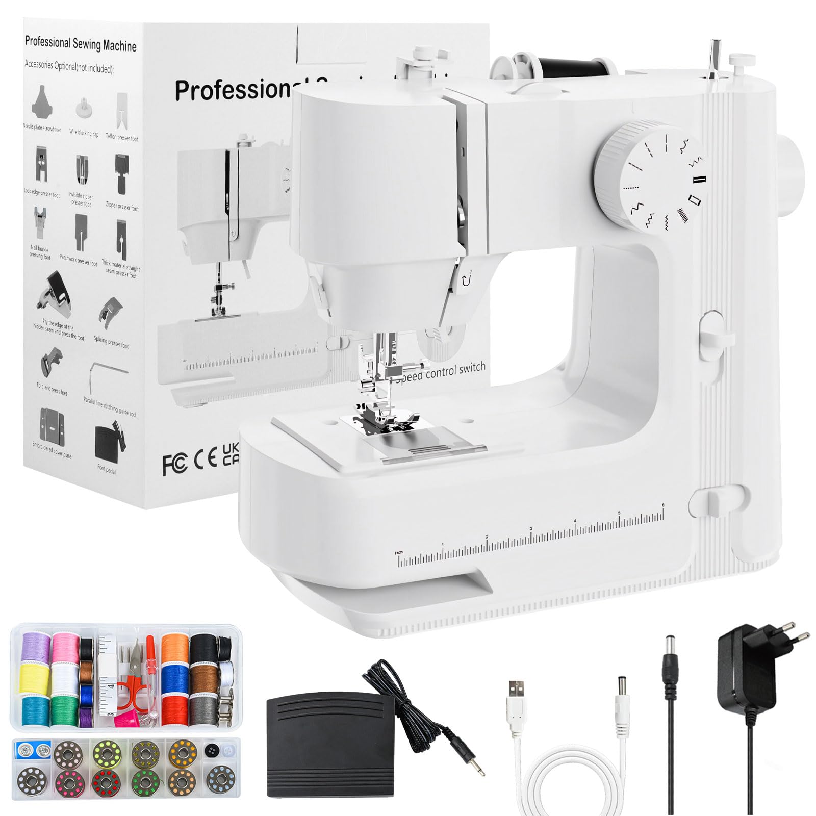 **Beginner Sewing Machine with Light - 12 Stitch Mini Sewing Machine, 2-Speed Adjustable, Forward & Reverse Knob - Easy to Use for Clothes, Fabrics, DIY Projects - Perfect for Home Tailoring & Crafting (White)**