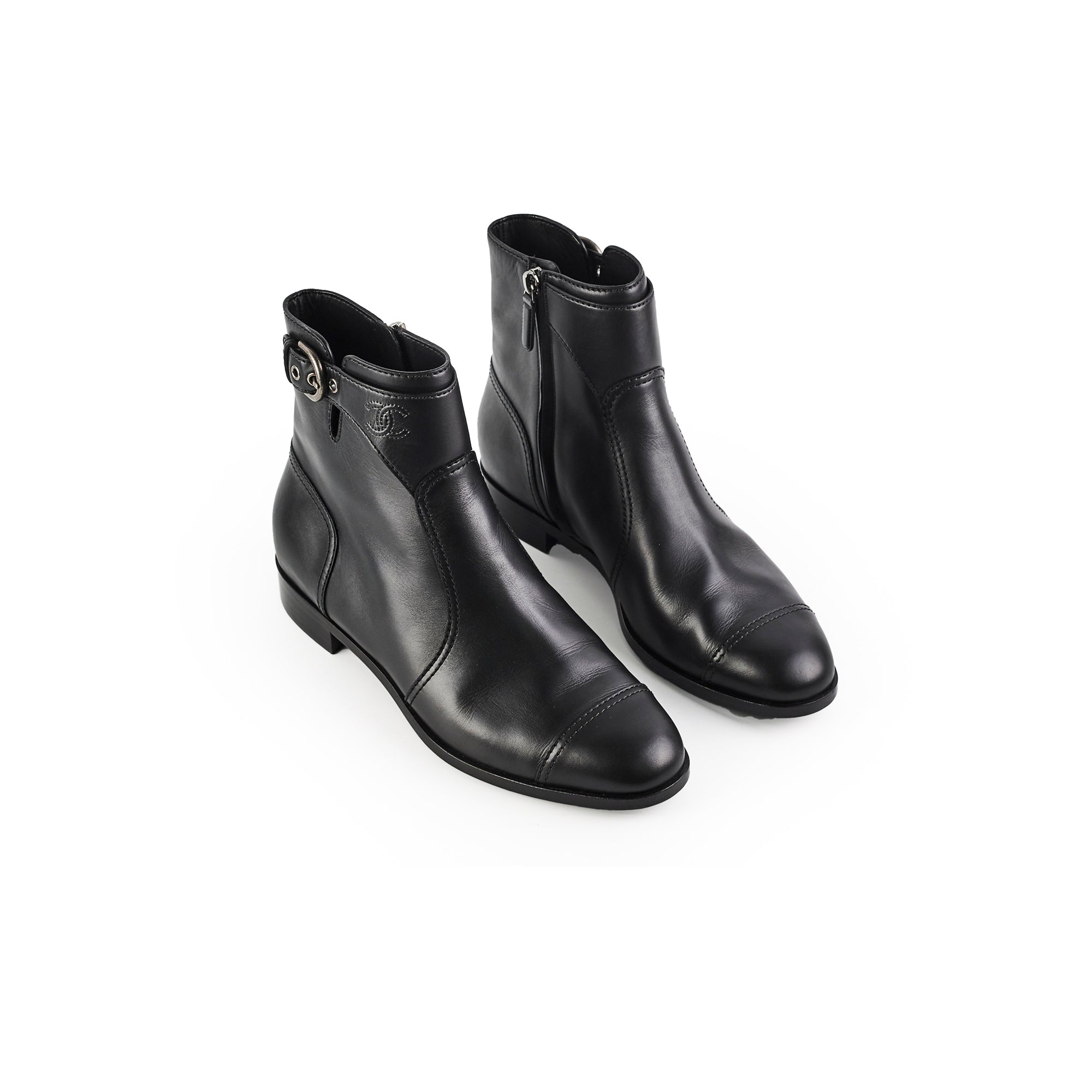 Chanel Black Lambskin Leather Ankle Boots Women's Size 40 - Luxury Fashion Shoes for Party, Night Out & Special Occasions