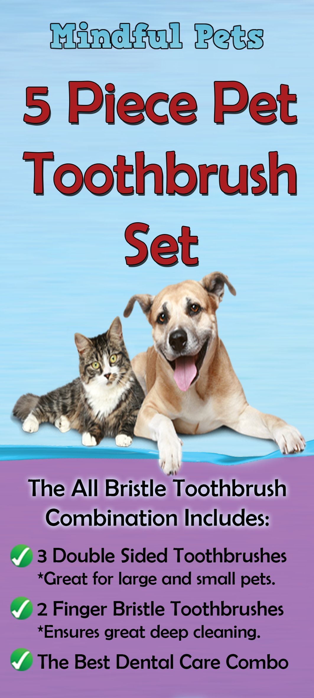 Pet Dental Care Kit - 3 Soft Bristle Toothbrushes & 2 Finger Brushes for Dogs & Cats | At-Home Teeth Cleaning for Fresh Breath & Healthy Gums