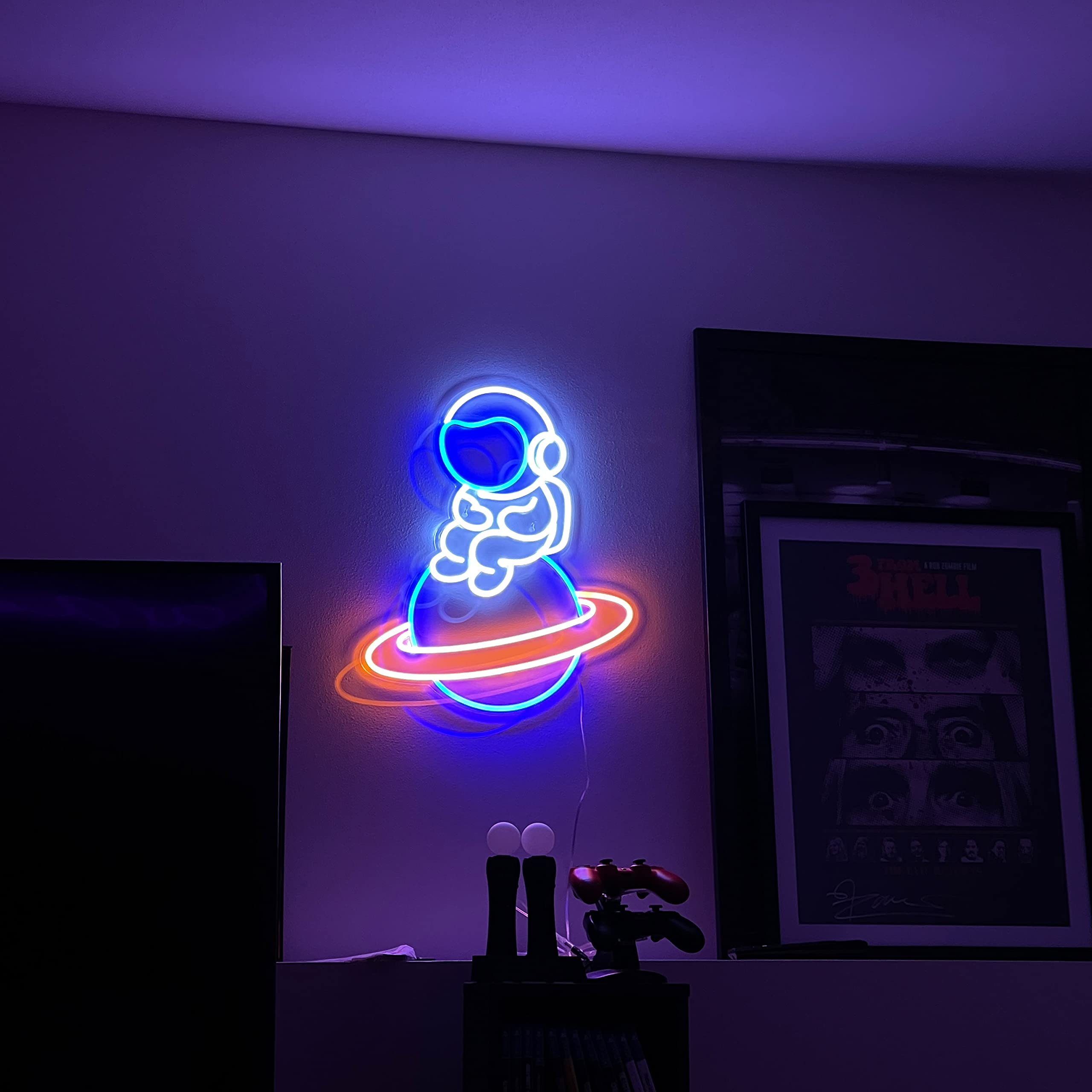 Astronaut Sitting on Planet LED Neon Sign - Big Space-Themed Wall Light for Bedroom & Game Room Decor - Cool Neon Art Gift for Kids & Teens - Perfect for Space-Themed Parties, Gaming Setups & Kids Room Decor