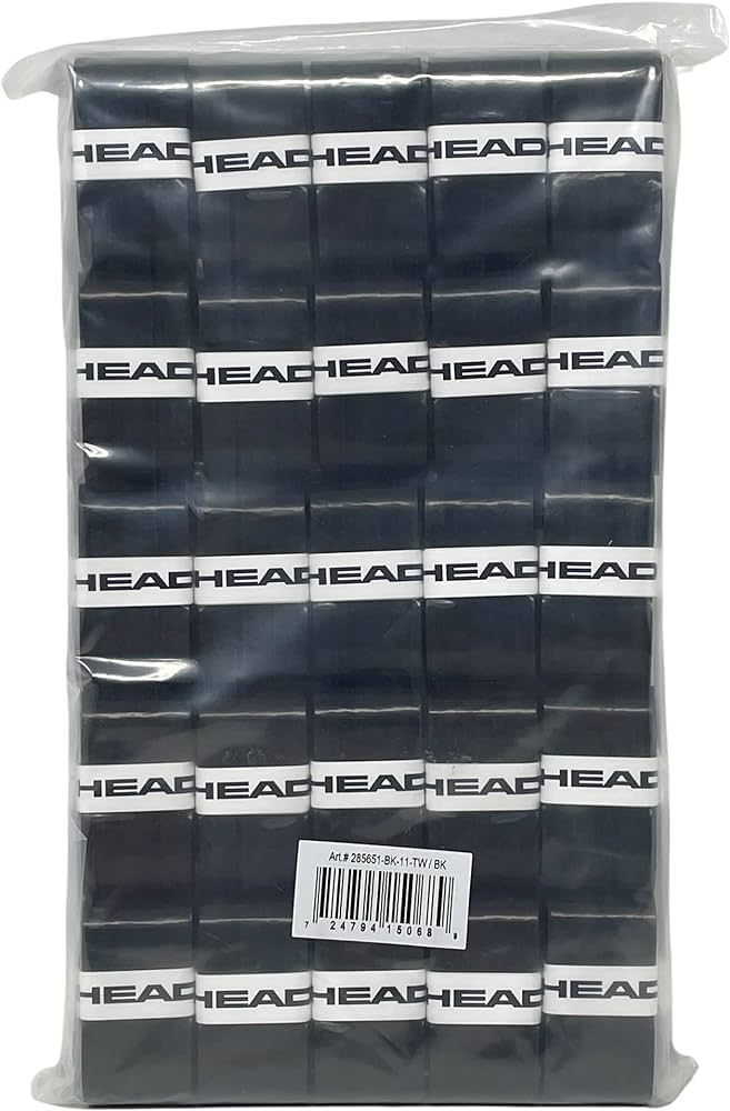 Premium Head Prime Tour Overgrip Tennis Racket Grip Tape - 50 Pack (Black) | Non-Slip Sweat Absorption for Enhanced Performance | Perfect for Tennis, Badminton, Squash & Racquetball Players