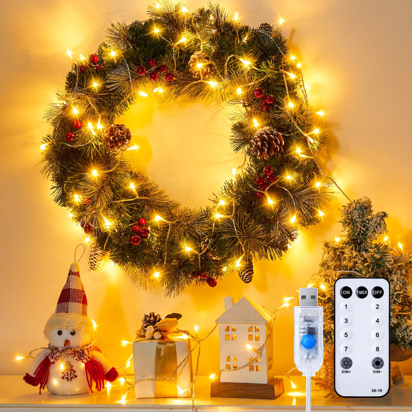 Minetom 100 LED String Lights - 39.5 Ft USB Plug-in Twinkle Fairy Lights with 8 Modes & Remote Control | Warm White Indoor String Lights for Bedroom, Classroom, Christmas Tree, Party & Wedding Decorations | Perfect for Home Ambiance, Holiday Lighting & Special Events