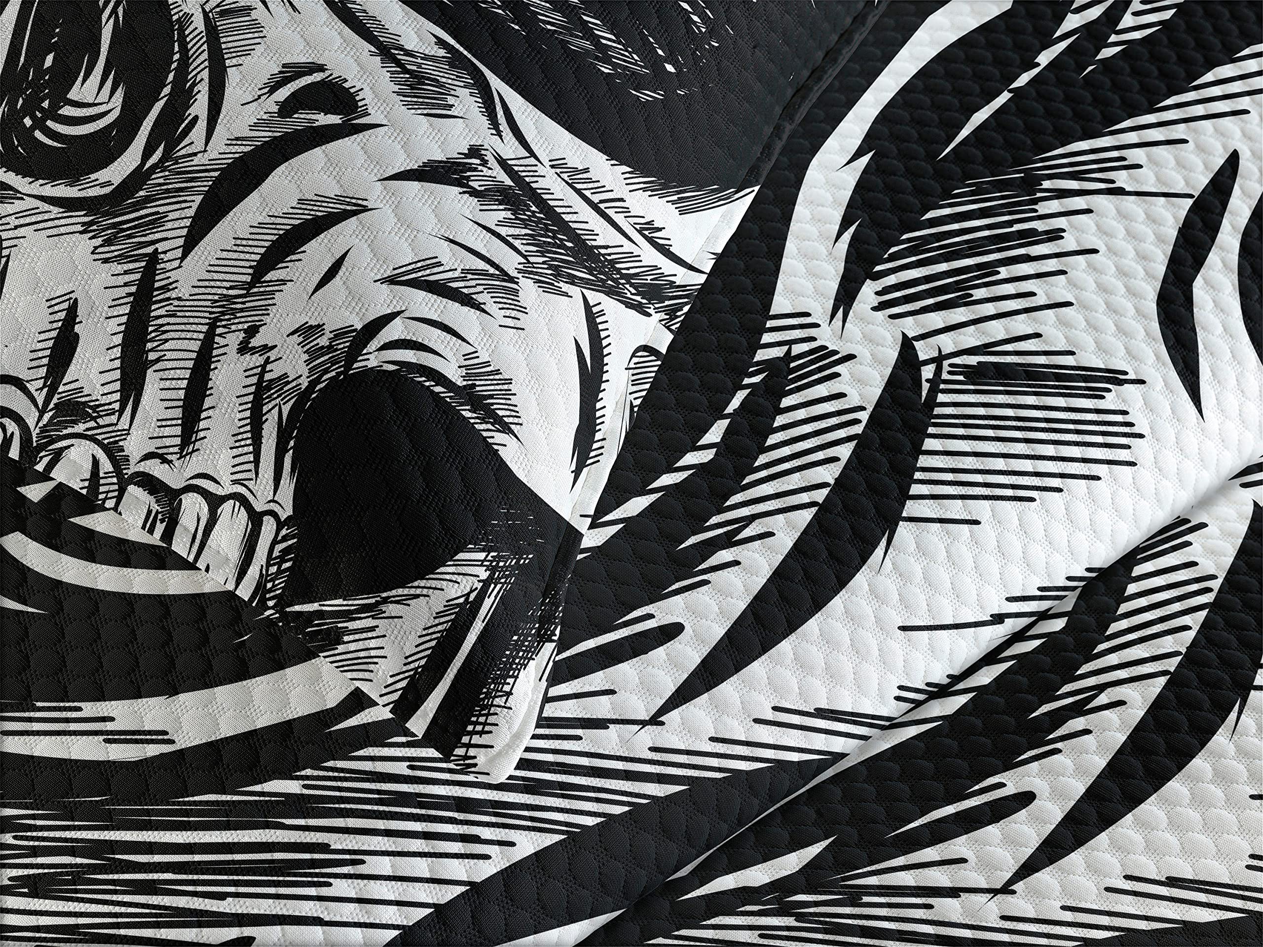 Ambesonne Halloween Bedspread Set - Gothic Skull Face Skeleton Illustration, 3-Piece Bedding with 2 Pillow Shams, King Size Black & White | Spooky Home Decor for Halloween Party & Gothic Bedroom Theme
