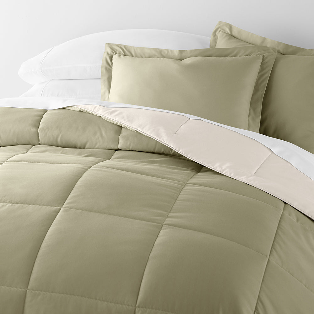 Reversible Down Alternative Comforter Set - All Season Hypoallergenic Bedding - Queen Size White Comforter for Cozy Bedroom & Guest Room Decor