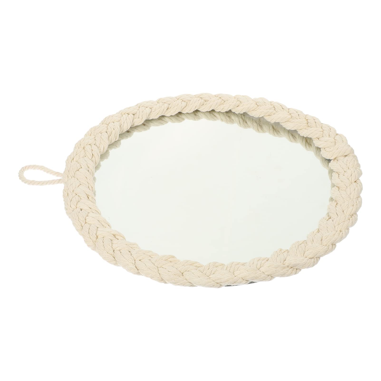 FOMIYES Decorative Wall Hanging Mirror with Glass Pendant and White Cotton Rope - Boho Chic Home Decor for Bedroom, Living Room, Entryway