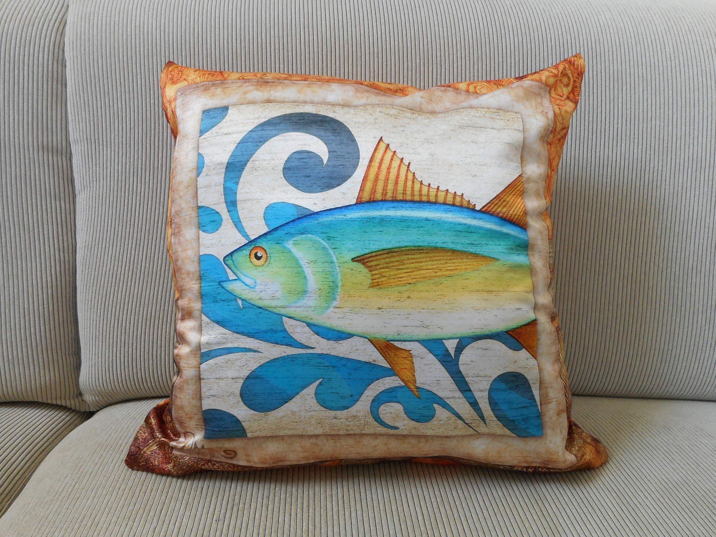 18x18 Inch Tuna Fish Coastal Accent Pillow Cover - Nautical Home Decor by Dan Morris | Perfect for Beach House, Living Room & Bedroom Decor