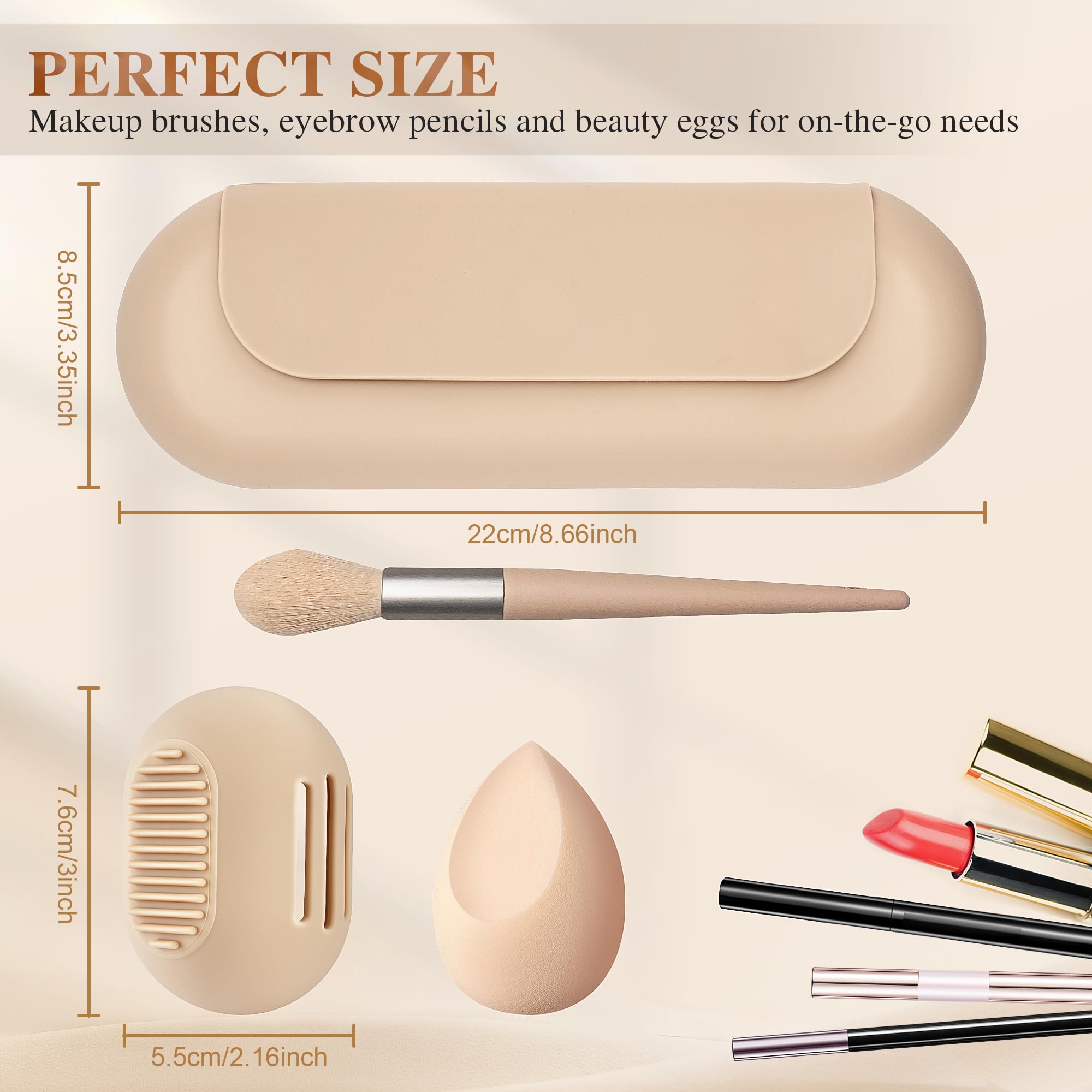 Silicone Makeup Brush Holder & Travel Cosmetic Bag - Large Beauty Blender Case for Women | Portable Makeup Organizer for Travel, Home & Professional Use | Khaki