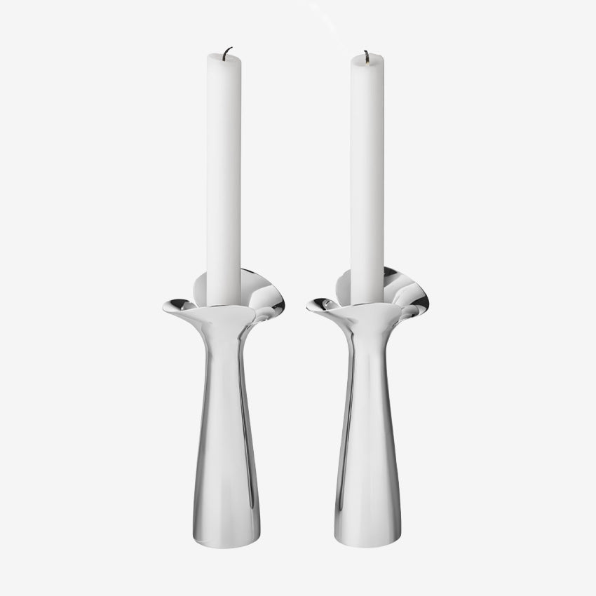 Georg Jensen Bloom Botanica 2-Piece Taper Candle Holder Set - Elegant Floral Design for Dining Table, Wedding Centerpiece & Home Decor