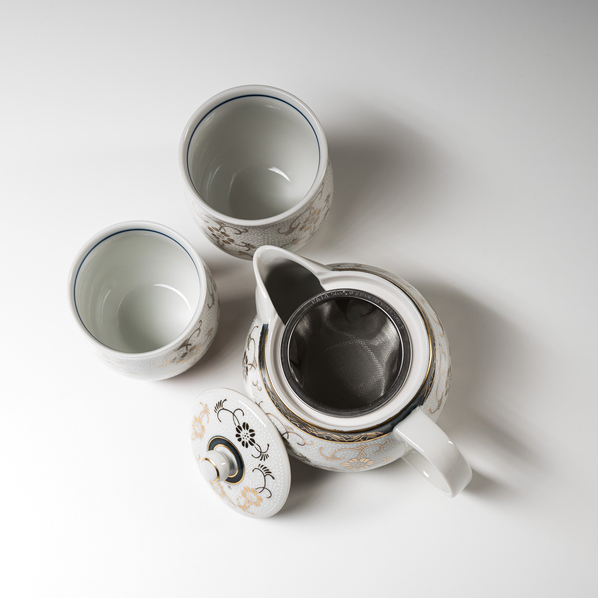 Premium Kutani Ware Japanese Tea Set - Shirochibu White Grain Porcelain, Authentic Hand-Painted Ceramic Teapot & Cups Set for Traditional Tea Ceremony & Home Decor