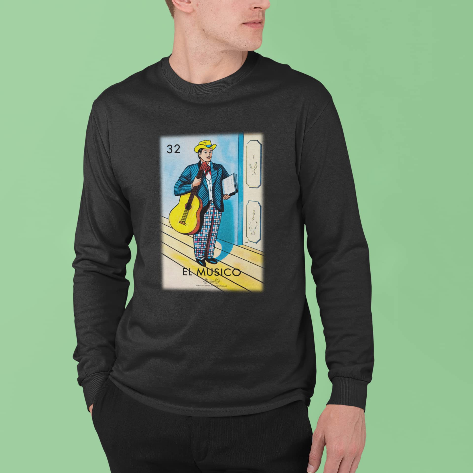 Pop Threads El Musico Musician Loteria Card Mexican Graphic T-Shirt for Men - Vintage Latino Style Cotton Tee for Concerts, Parties & Casual Wear