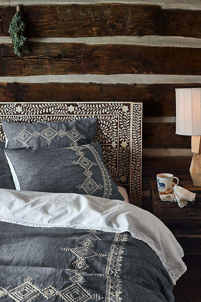 Handmade Queen Size Floral Brown Bone Inlay Bedroom Furniture - Elegant Decorative Headboard for Master Bedroom & Guest Room Decor