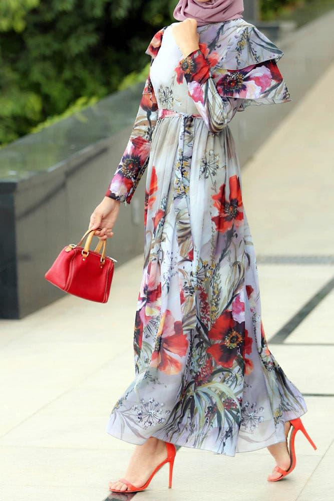 Stylish Maki Modest Dress for Women - Flowy Long Sleeve Maxi Dress with Pockets - Perfect for Church, Work, and Special Occasions