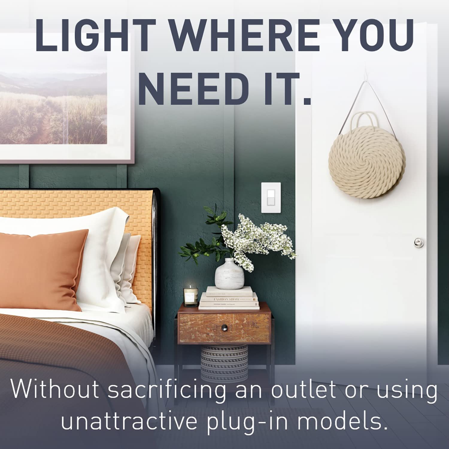 Legrand NTL873WCC6 15 Amp Adjustable LED Night Light & 3-Way Decorator Rocker Switch - White (1 Pack) | Perfect for Hallways, Kids Bedrooms & Home Safety Lighting
