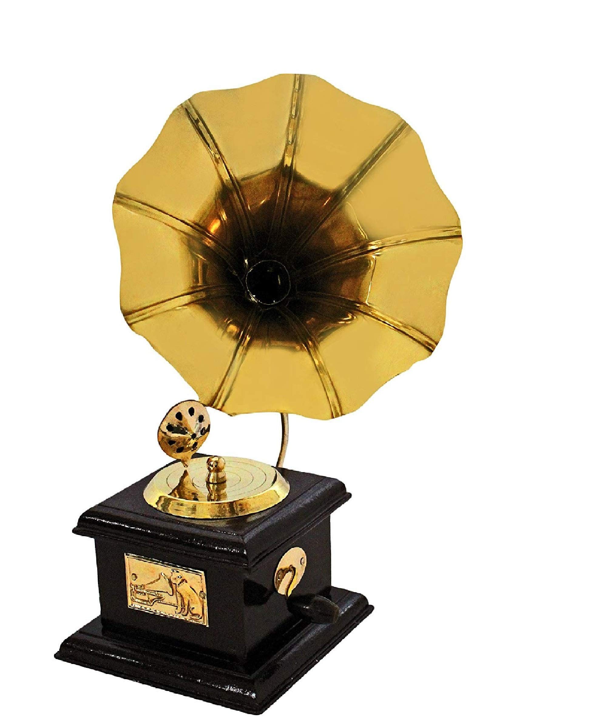 Vintage Dummy Gramophone Figurine - Gold Retro Home Decor Statue | Traditional Indian Handcrafted Collectible | Perfect for Living Room Shelf, Office Desk & Gift Giving