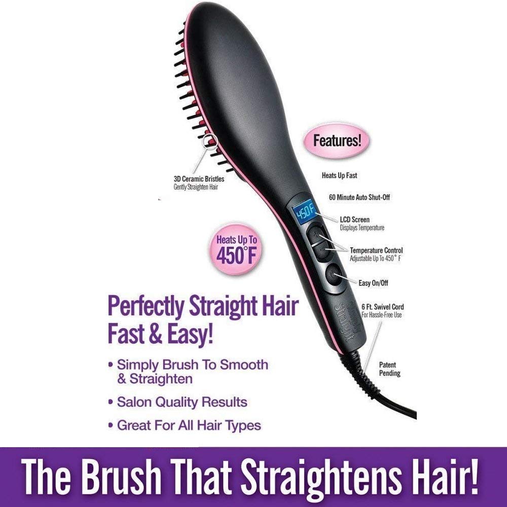 Nishoya Ceramic Hair Straightener Brush with Temperature Control - 2-in-1 Flat Iron & Curling Brush for Smooth & Wavy Styles | Perfect for Home Use, Travel & Salon Styling