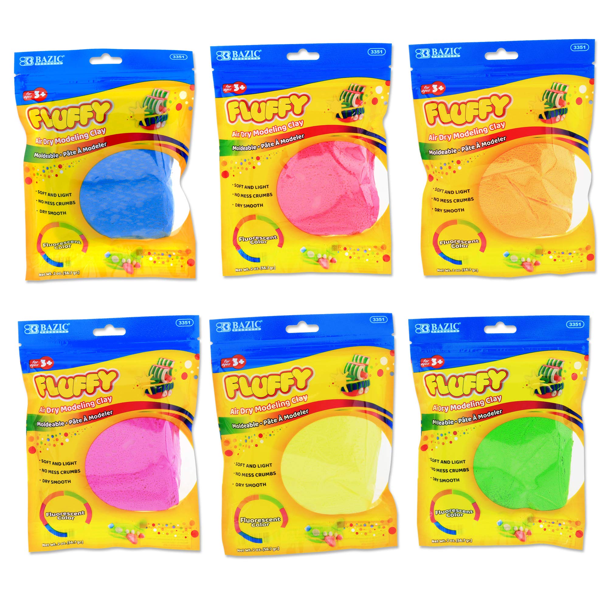 BAZIC 12 oz Neon Air Dry Clay 6 Colors - Non-Toxic Modeling Dough for Kids Art Crafts, DIY Slime Making - Perfect Gift for Toddlers, Boys & Girls (48-Pack) - Great for School Projects, Birthday Parties & Creative Play