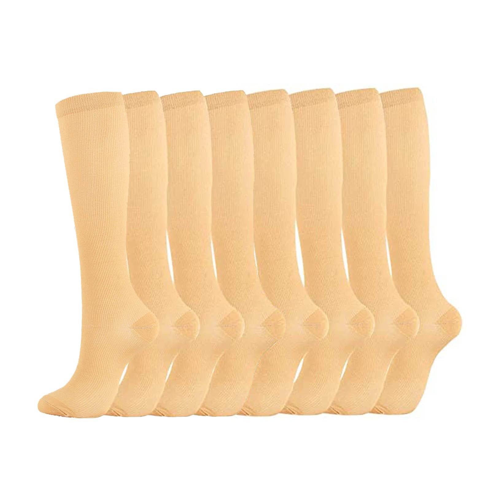 Unisex Compression Socks for Women & Men - 8 Pairs Breathable Calf Support Socks for Sports & Travel (Beige, Large-XL) - Perfect for Running, Nursing & Long Flights