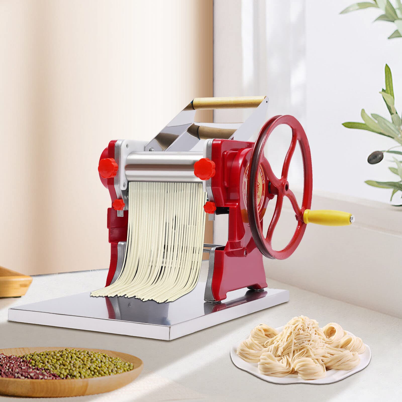 Commercial Pasta Maker Machine - Adjustable Thickness 0.5-5mm, Manual Noodle & Dough Roller for Spaghetti, Lasagna, Ravioli | Home & Restaurant Use | Perfect for Italian Cuisine, Asian Noodles & Baking