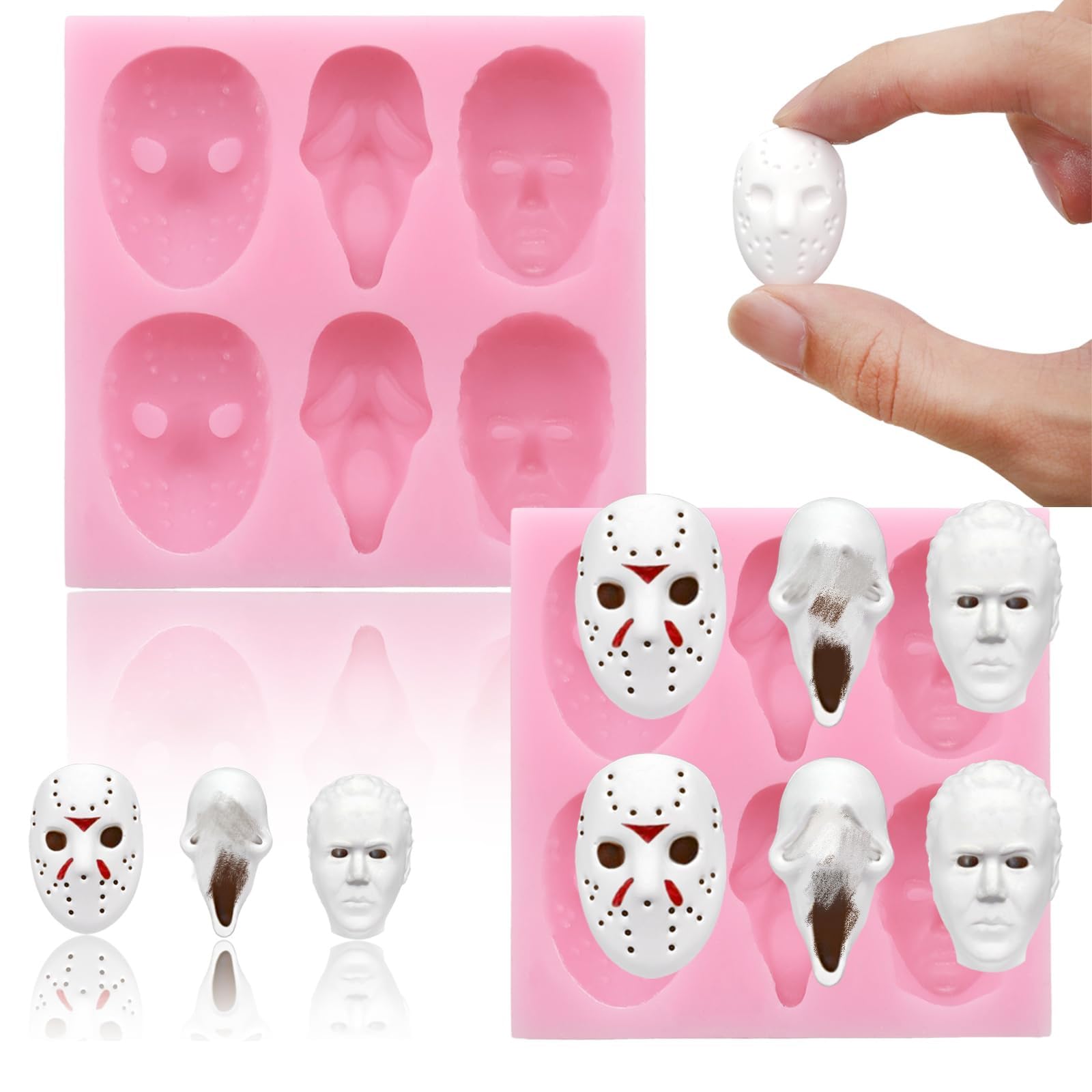 Premium 6-Cavity Halloween Silicone Chocolate Molds - Scary Movie Character Heads for DIY Chocolate, Candy, Soap, Pudding & Jelly Making - Perfect for Halloween Parties, Baking Gifts & Spooky Treats