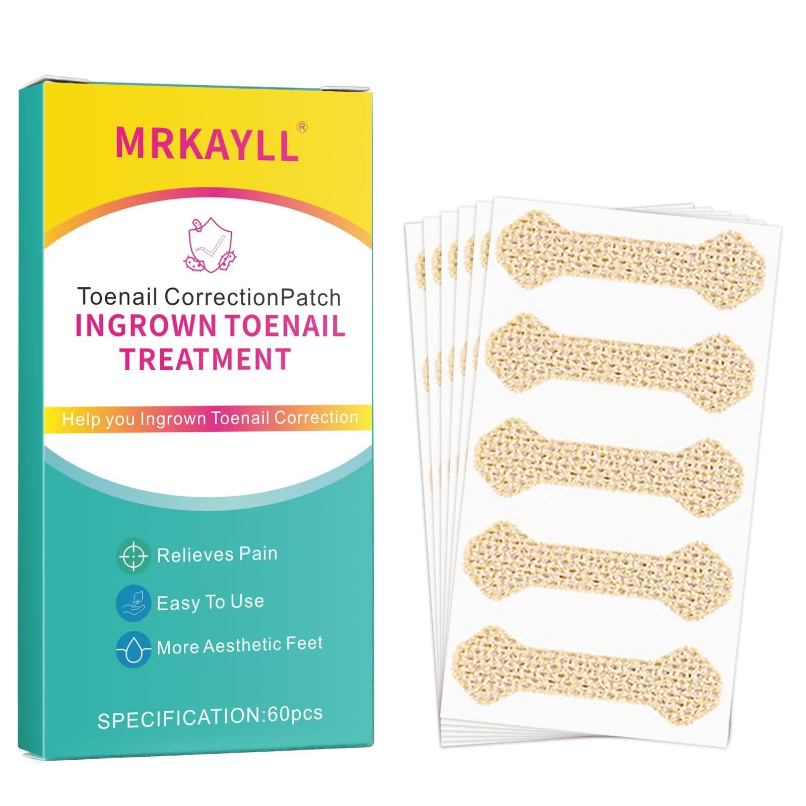 **60Pcs Breathable Ingrown Toenail Strips – Professional Painless Ingrown Toenail Treatment & Corrector Patch for Fast Relief – Perfect for Pedicures & Daily Comfort**    *(Use: Ideal for ingrown toenail pain relief, post-pedicure care, and preventing nail irritation during sports or daily activities.)*