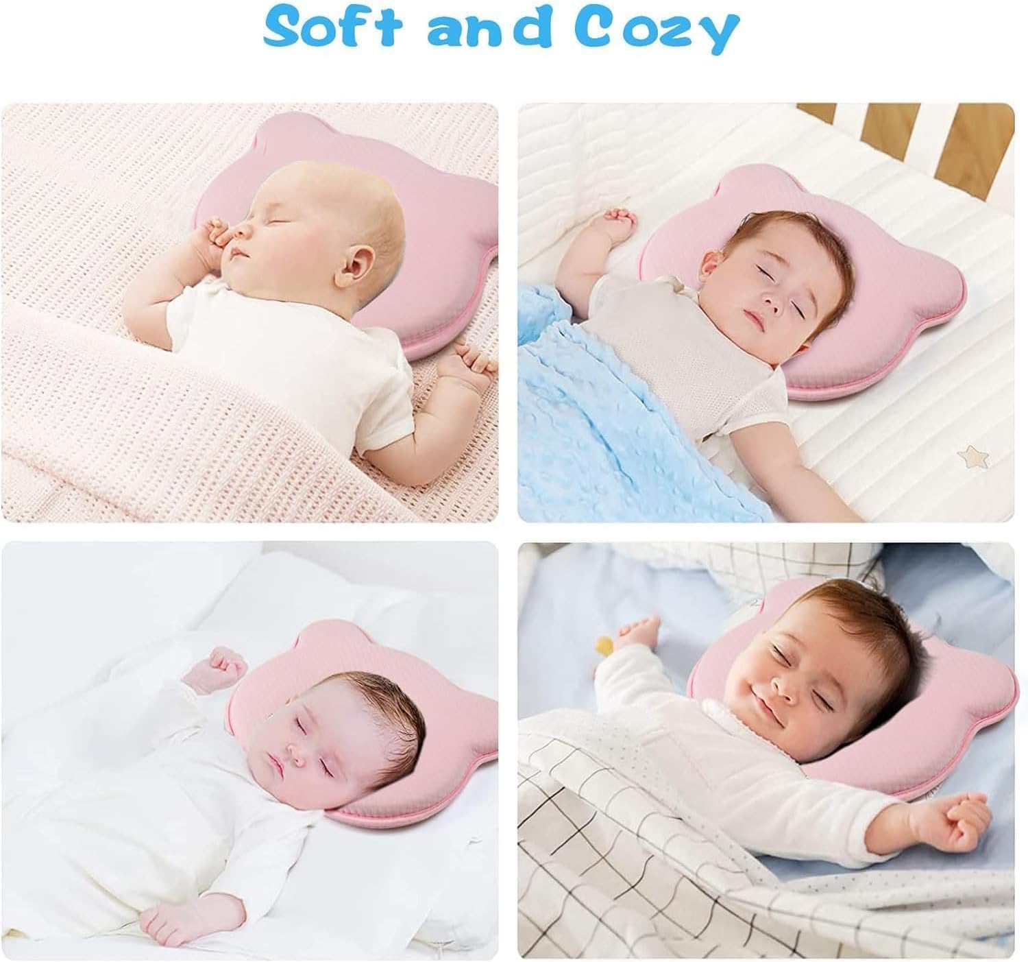 Organic Cotton Baby Pillow for Newborns - Anti Flat Head Support Pillow with Breathable Cover - Safe Infant Head Shaping Positioner (Pink) | Perfect for Crib, Stroller & Car Seat Use