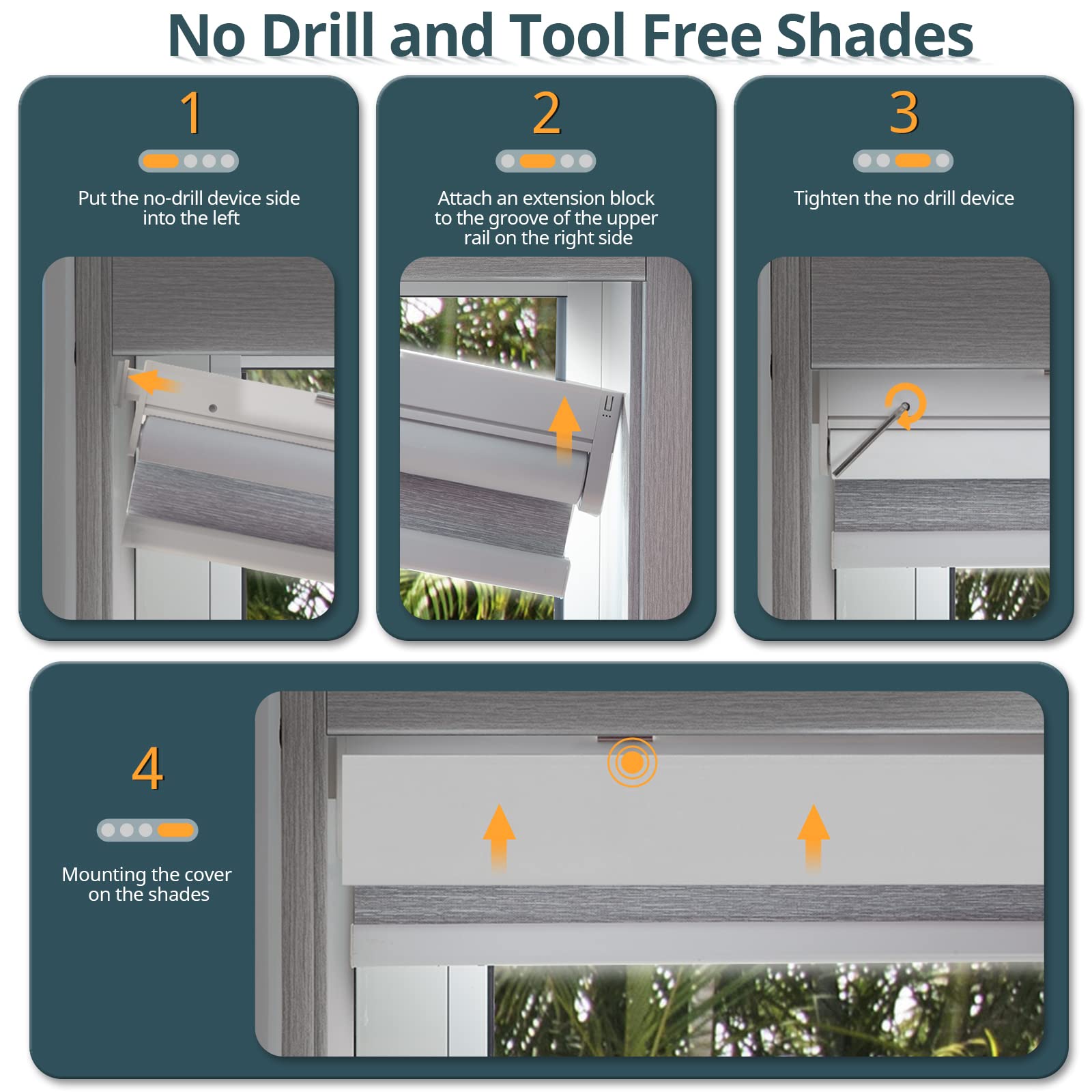 Smart Motorized Blinds - No Drill Cordless Roller Shades with Remote Control for Windows, Automatic Electric Blackout Shades (28