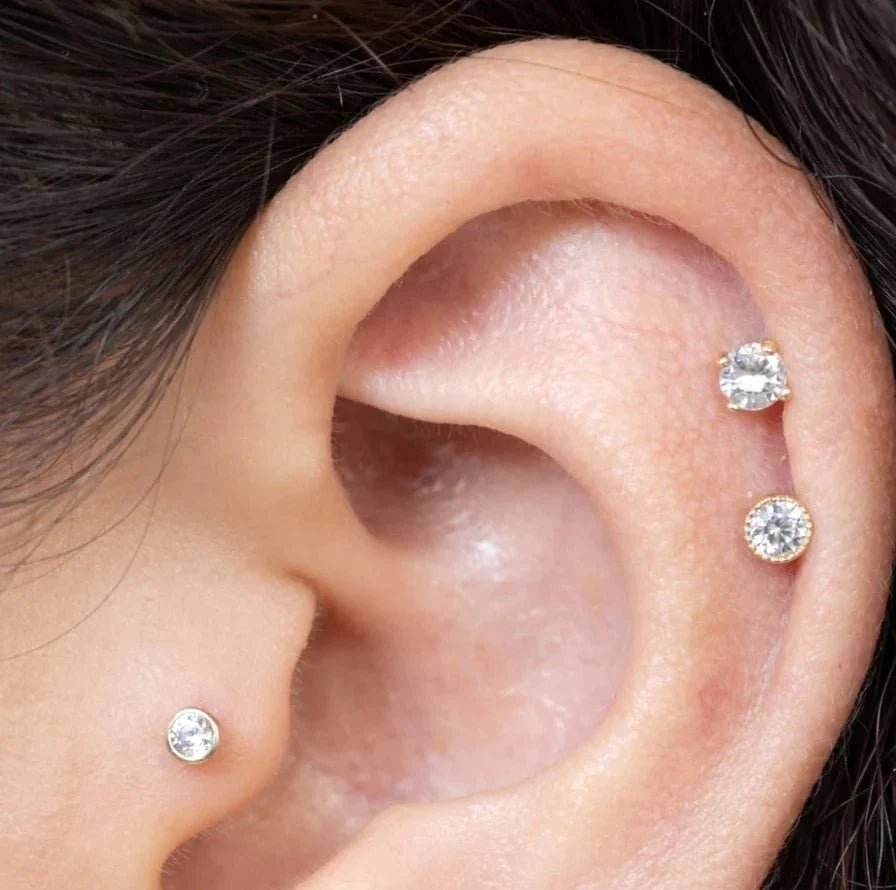 14K Yellow Gold Diamond Flat Back Threaded Stud Earrings for Women - Perfect for Daily Wear, Parties & Special Occasions