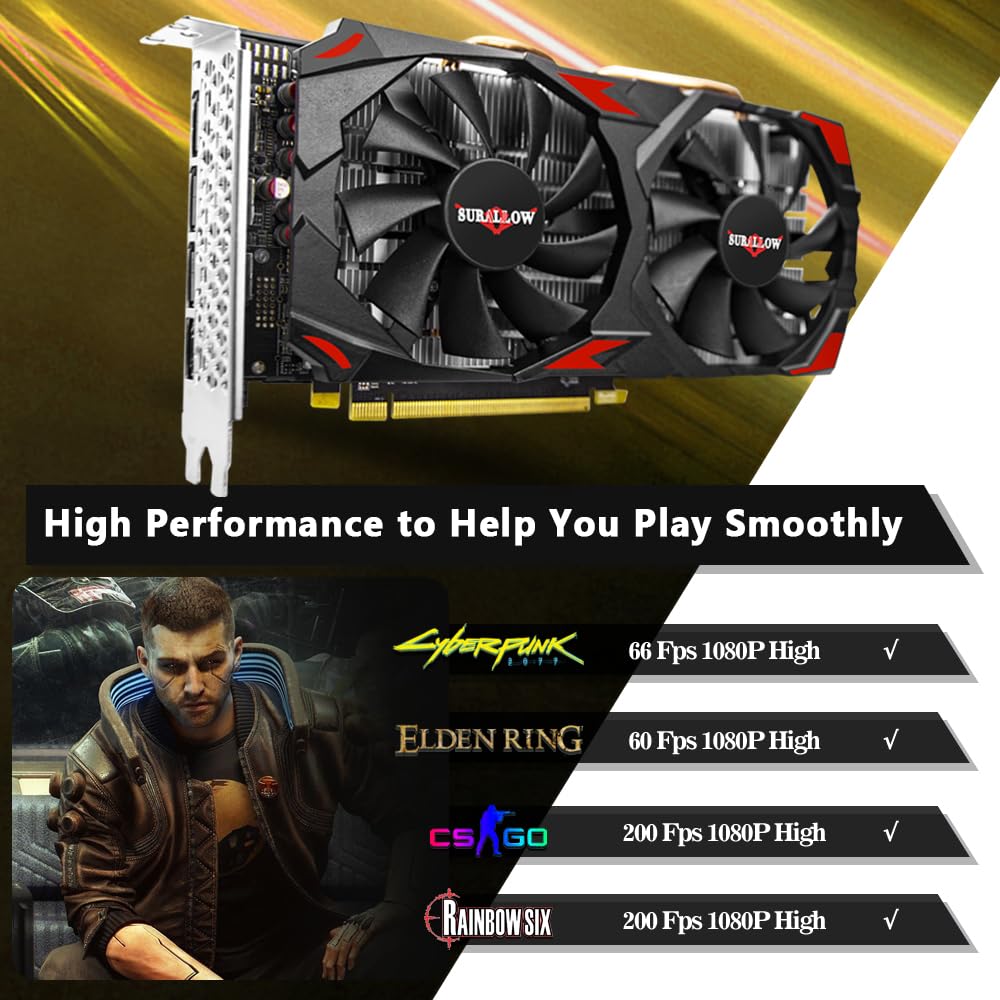 AMD Radeon RX 580 8GB GDDR5 256-bit Gaming Graphics Card with Dual Fans | PCIe 3.0 | HDMI/DP Ports | High Performance for PC Gaming, VR & 4K Video Editing