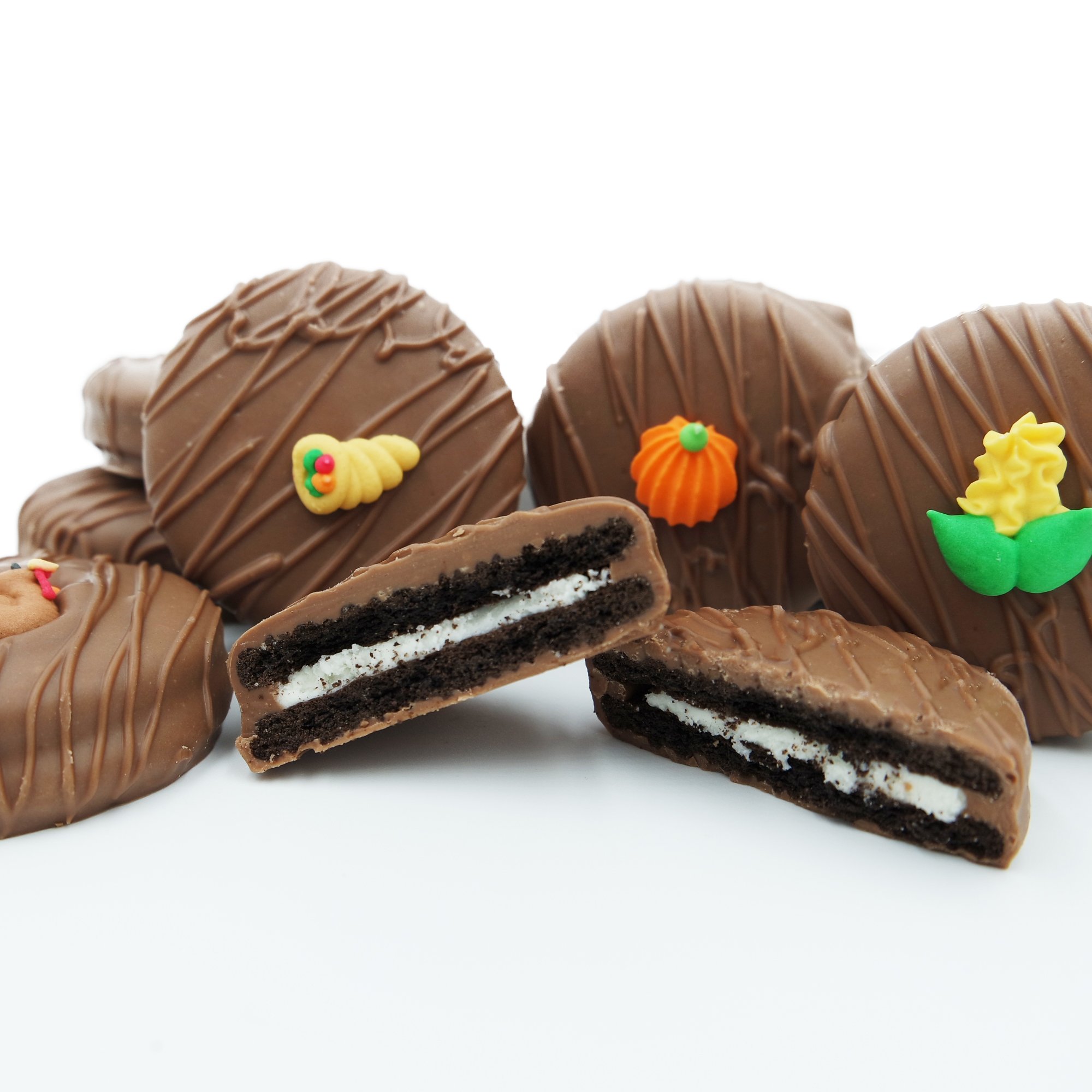 Philadelphia Candies Milk Chocolate Covered OREO® Cookies - Thanksgiving Assortment (Corn, Cornucopia, Pumpkin, Turkey) 8 oz - Perfect for Holiday Gifts, Party Favors & Dessert Platters