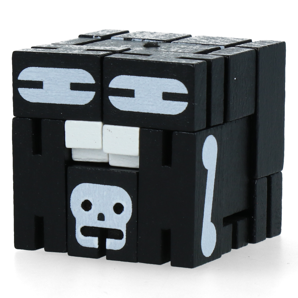 Micro Cubebot Black/Skeleton Wooden Puzzle Toy - Fun Brain Teaser & Stress Relief for Kids & Adults - Perfect for Office, Home, and Travel