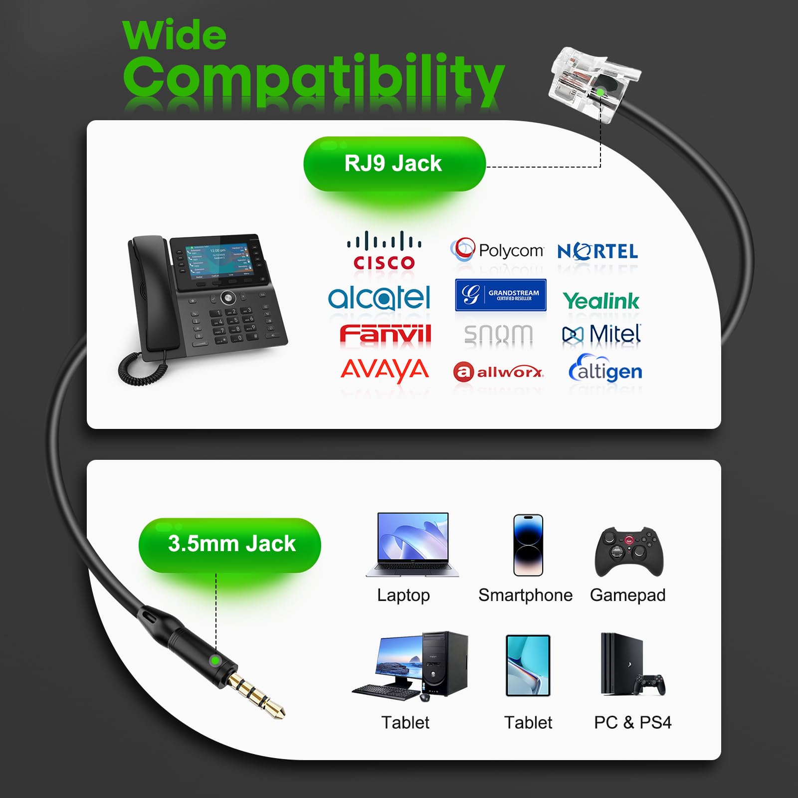 MAIRDI Office Headset with Mic - RJ9 & 3.5mm for Landline, PC, Cisco Phones - Call Center & Customer Service Use