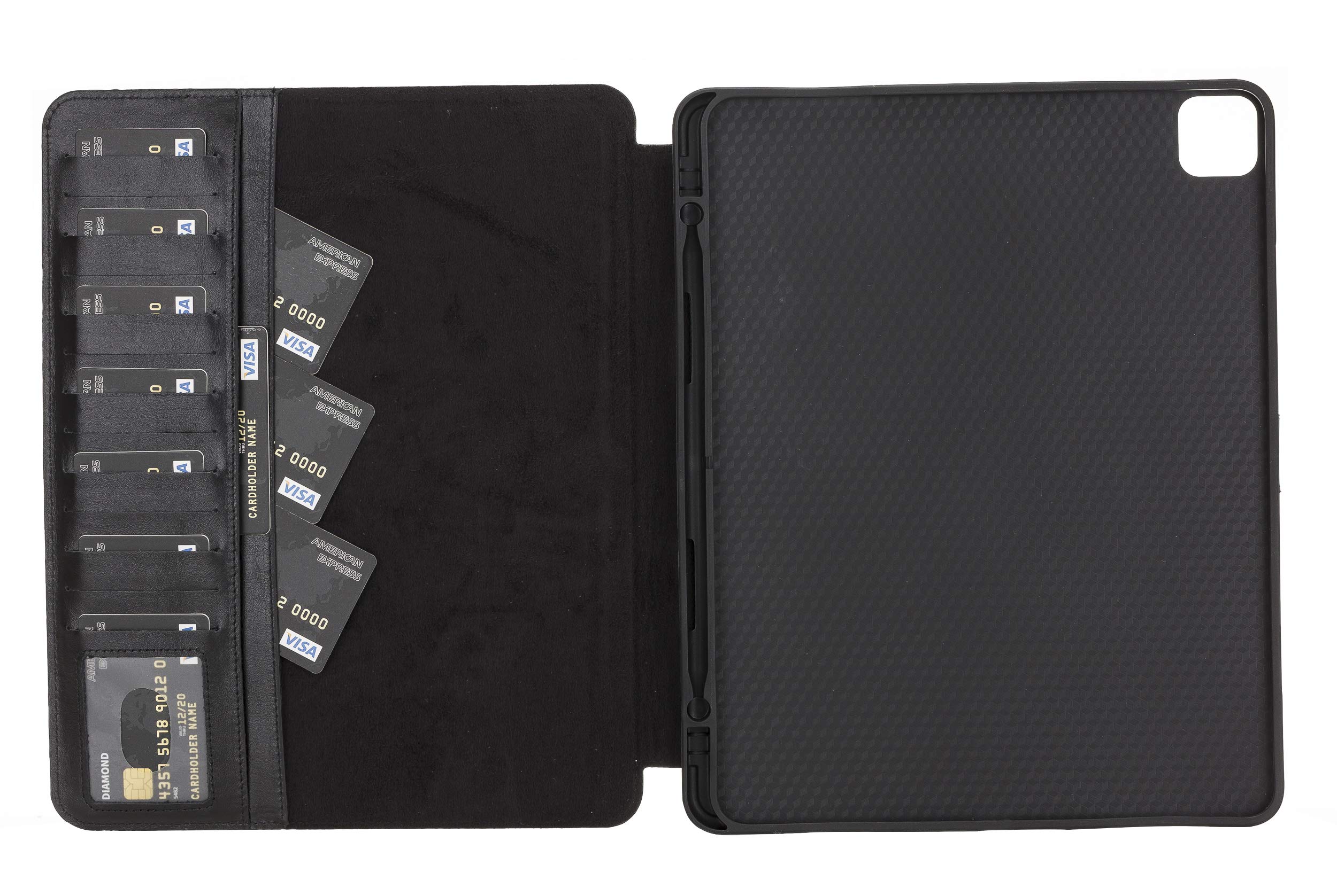 Premium Handmade Leather Folio Case for iPad Pro 12.9 (5th & 4th Gen) - Magic Tablet Wallet with Stand | Rustic Black | Perfect for Work, Travel & Home Office Use