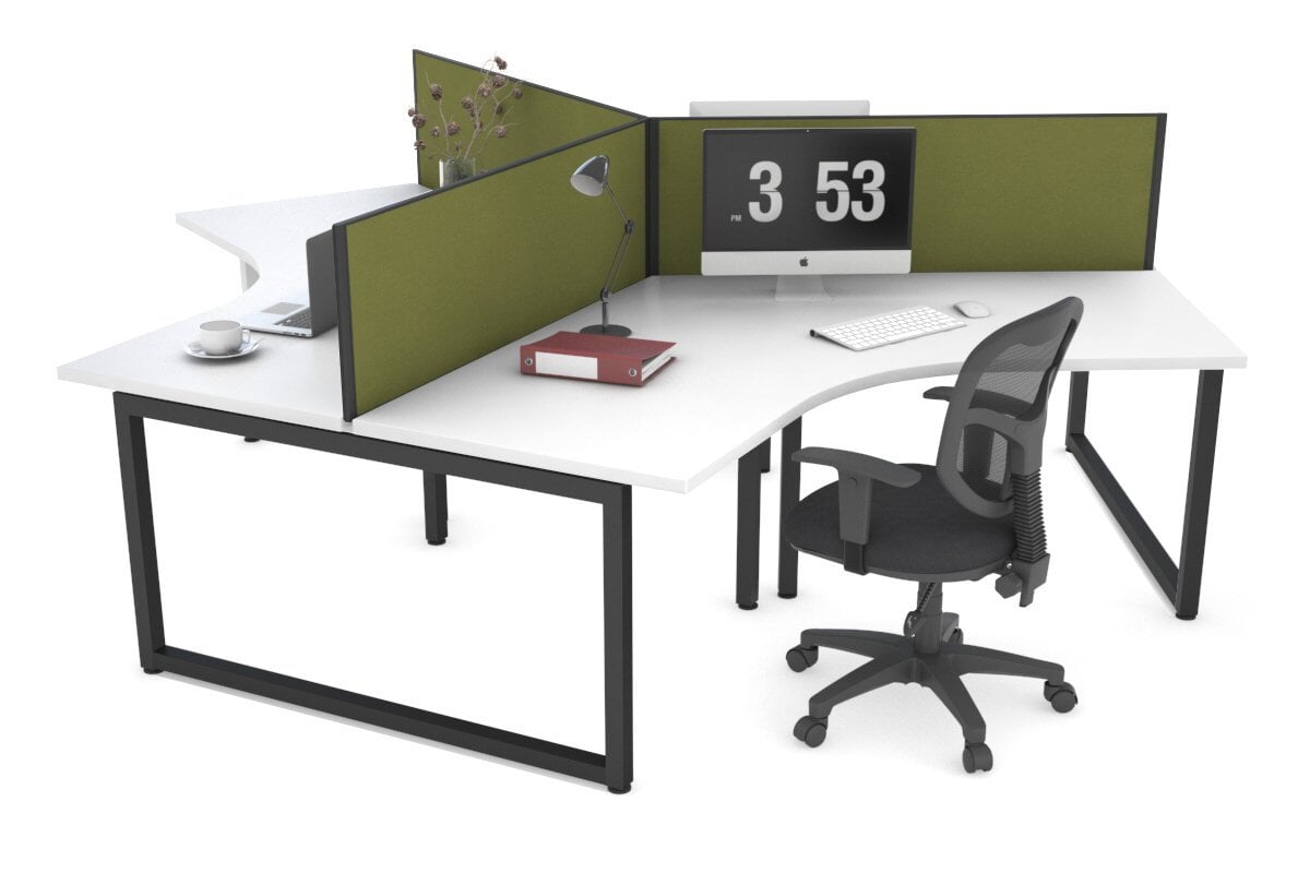 Quadro Loop Legs 3-Person 120 Degree Office Workstation - Modular Desk for Collaborative Workspaces & Team Projects