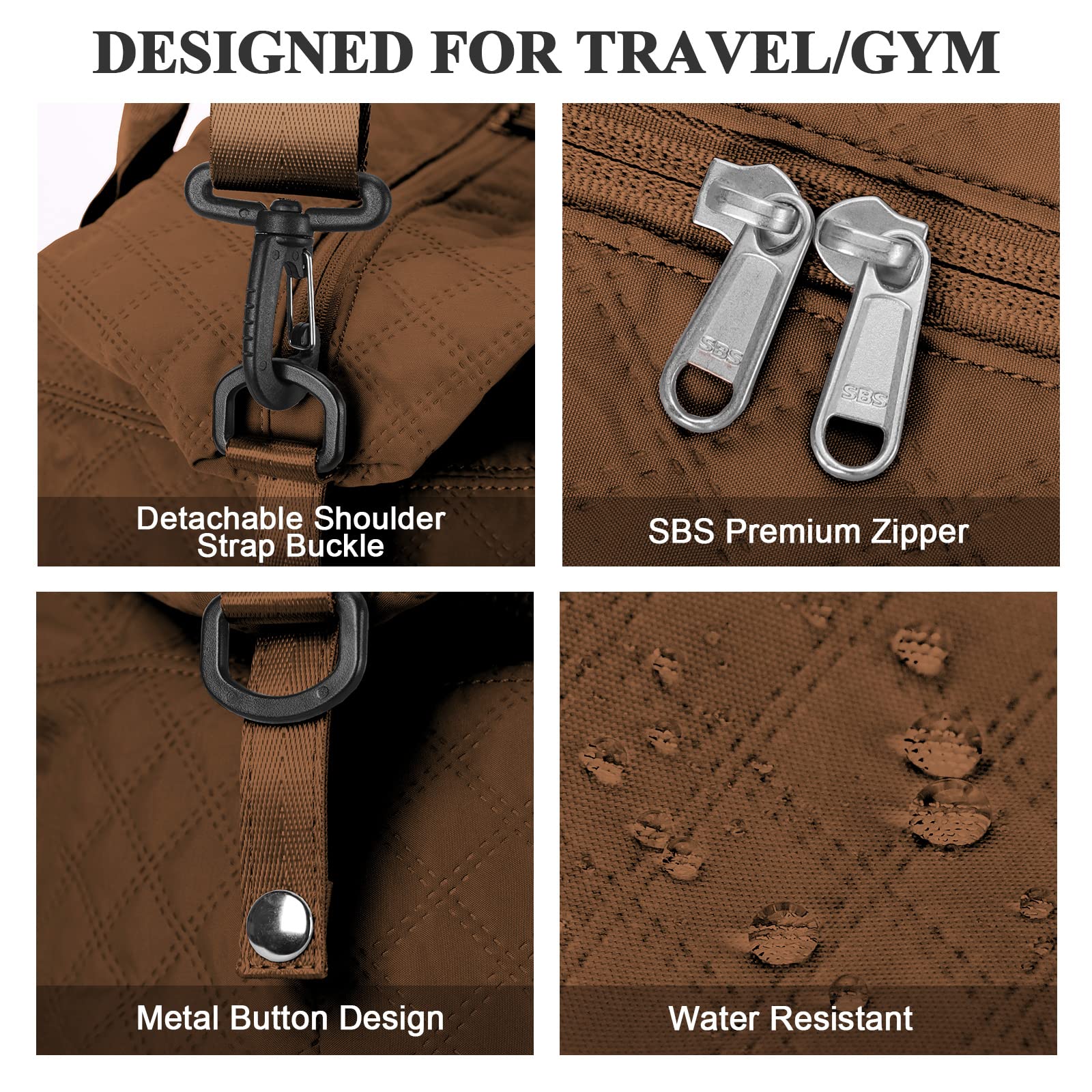 Best Women's Travel Duffel Bag - Carry On Weekender Overnight Bag in Sugar Brown | Perfect for Gym, Weekend Getaways & Business Trips | Lightweight & Durable Personal Item Bag