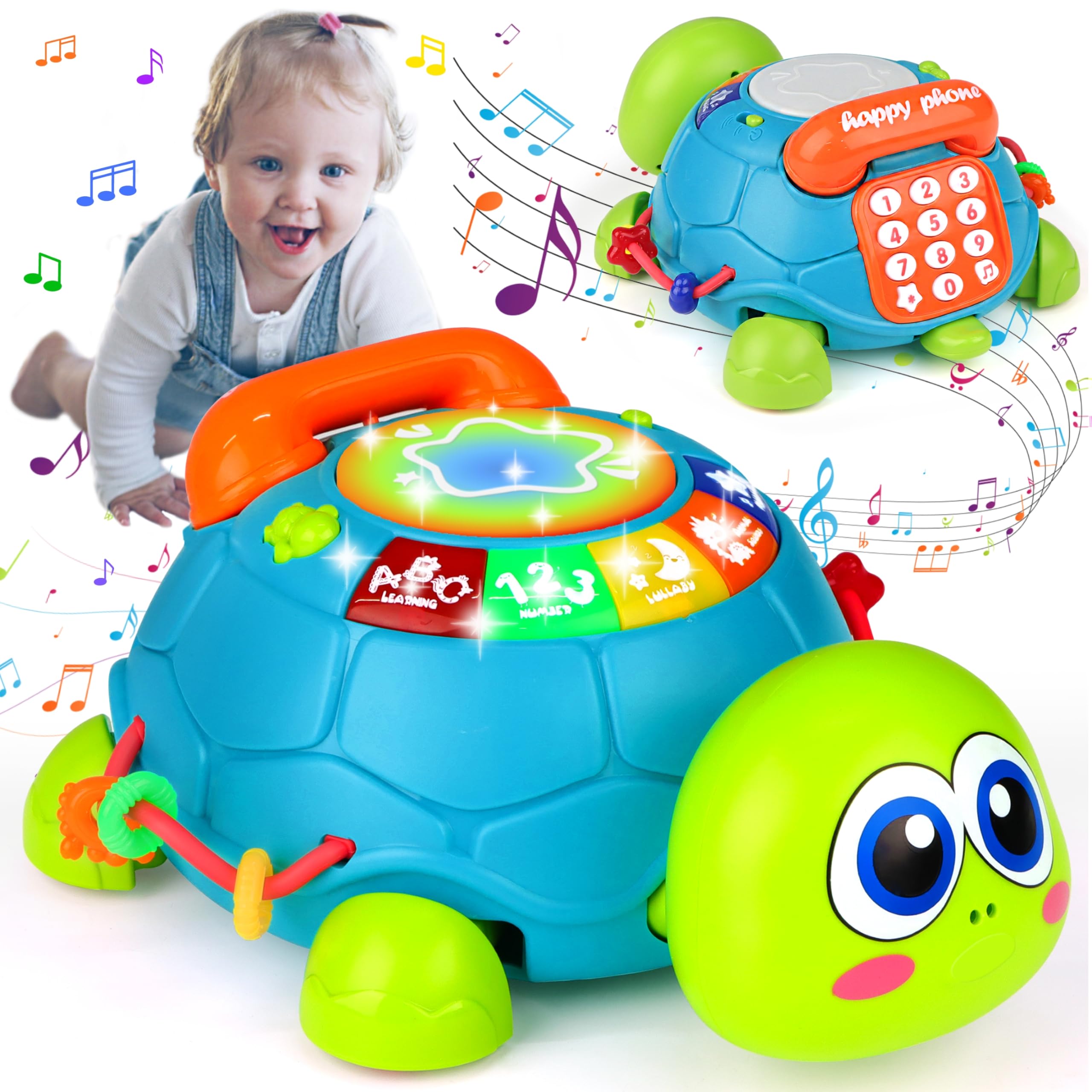 KWYZ Musical Turtle Crawling Baby Toy with Lights & Sounds - Interactive Learning Toy for Infants 0-3 3-6 6-12 12-18 Months - Perfect Tummy Time, Sensory & Birthday Gift for 1-2 Year Old Boys & Girls - Encourages Crawling & Early Development