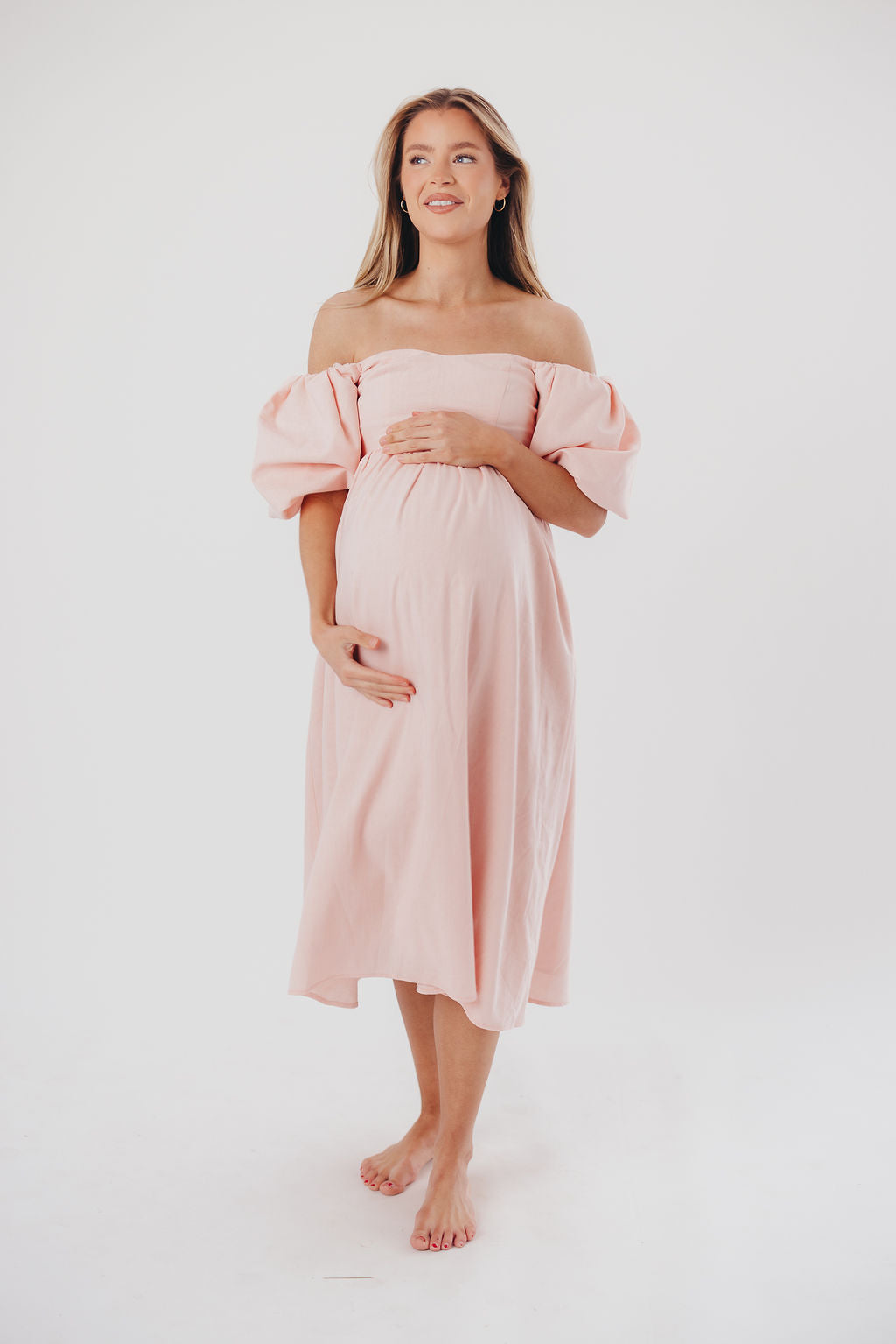 Stylish Hamilton Midi Dress in Pink - Bump Friendly Maternity Dress (Sizes S-2XL) | Perfect for Baby Showers, Date Nights & Office Wear