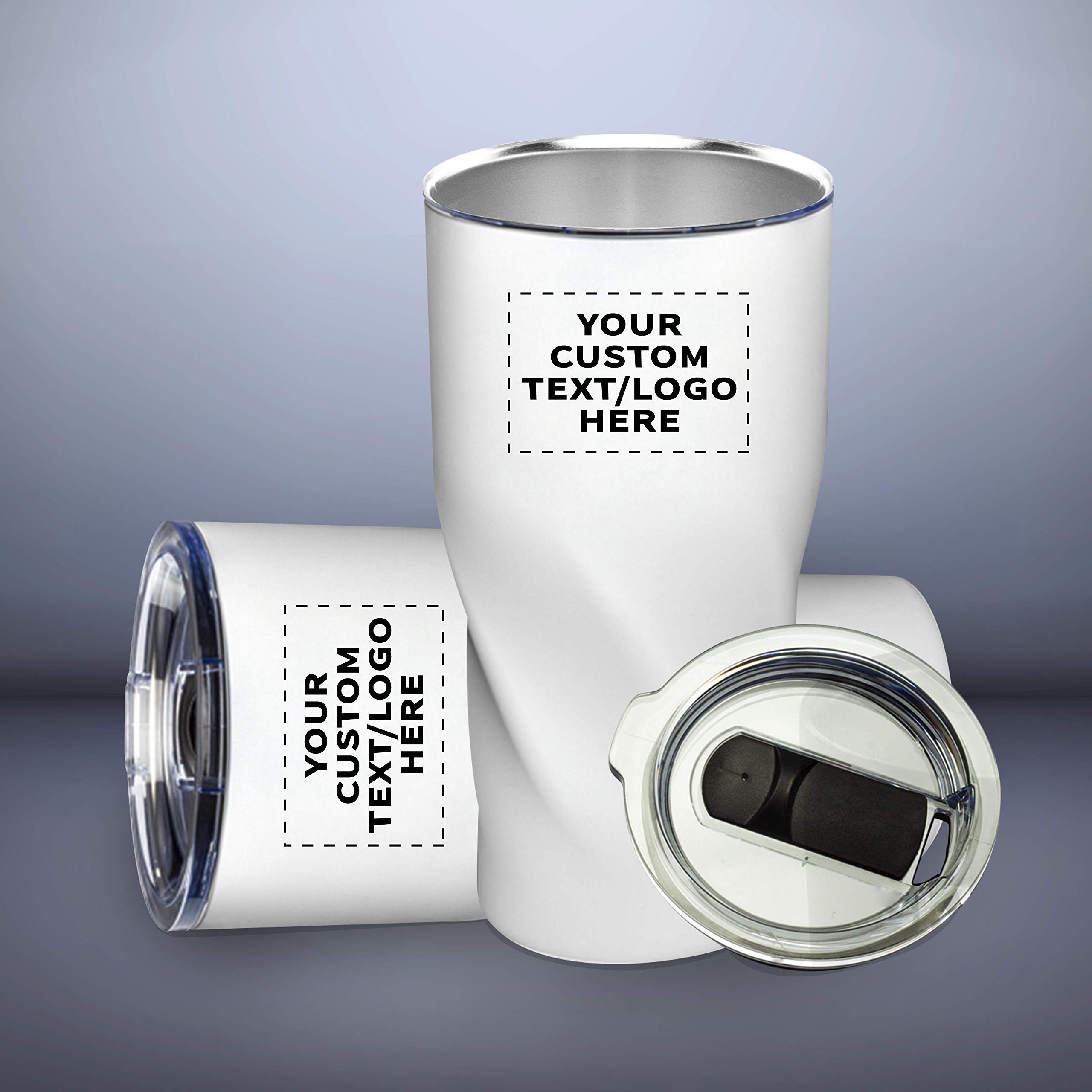 Custom 20 oz. Vacuum Insulated Travel Mugs - 12 Pack Personalized with Text & Logo - White - Perfect for Corporate Gifts, Promotional Events & Outdoor Adventures