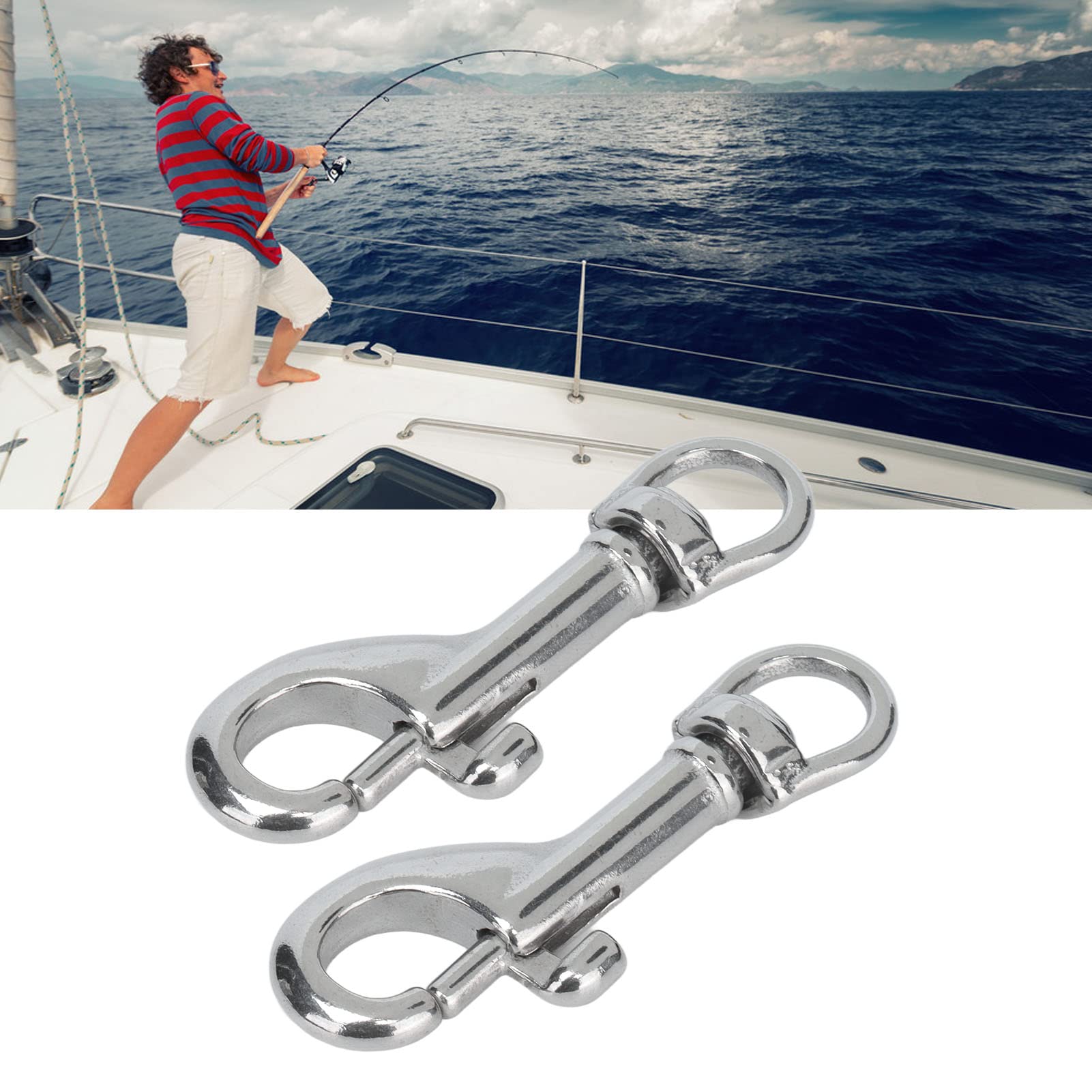 Fafeicy 2Pcs Single Ended Swivel Eye Bolt Snap Hooks - Marine Grade 316 Stainless Steel Diving Clips for Scuba Gear, Boat Accessories & Underwater Equipment